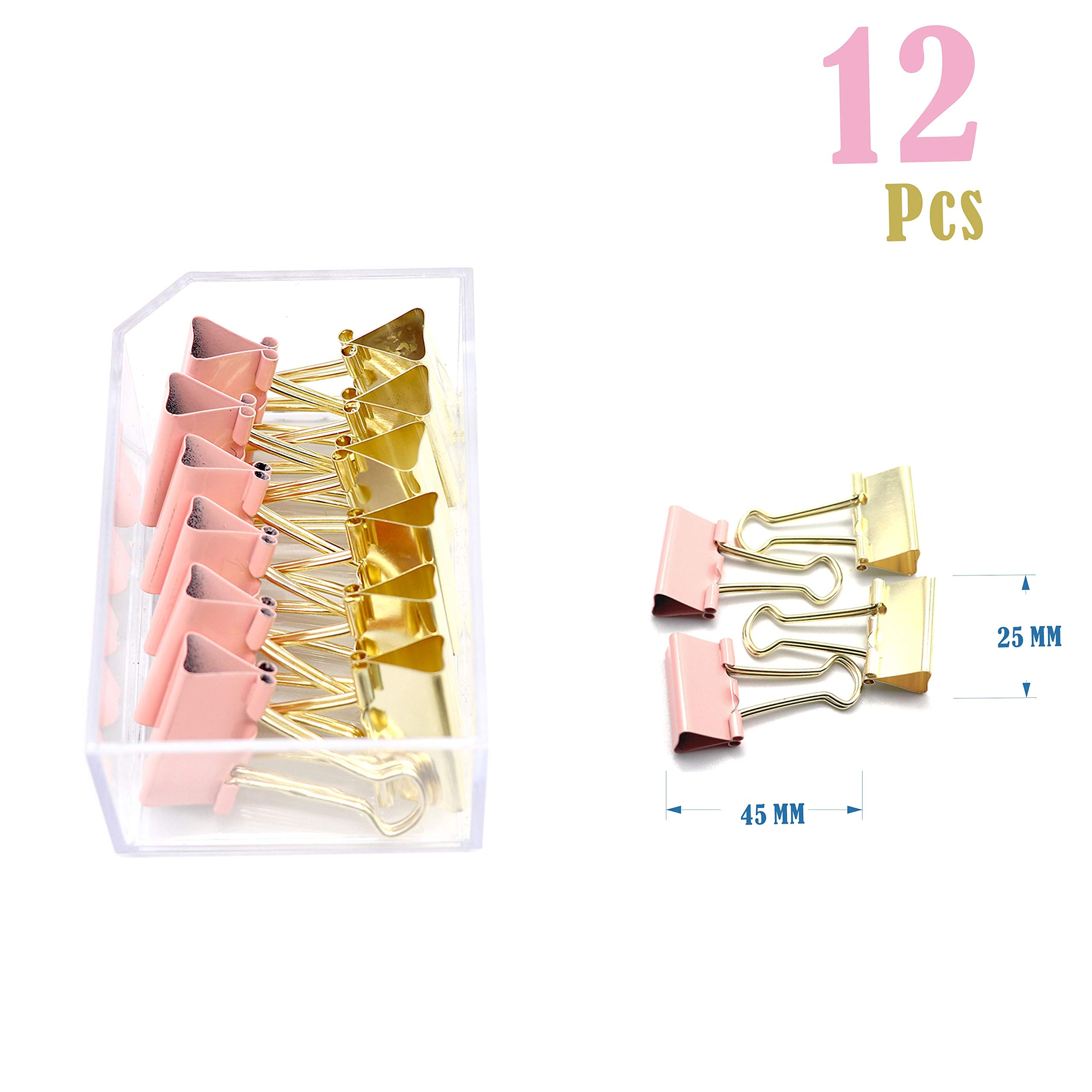 Gold & Pink Binder Clips and Paper Clips Set (3-in-1 Boxed) - 100pcs Office & School Supplies for Teachers, Students, Classroom Organization, Document Filing, Bulletin Board Displays & Craft Projects