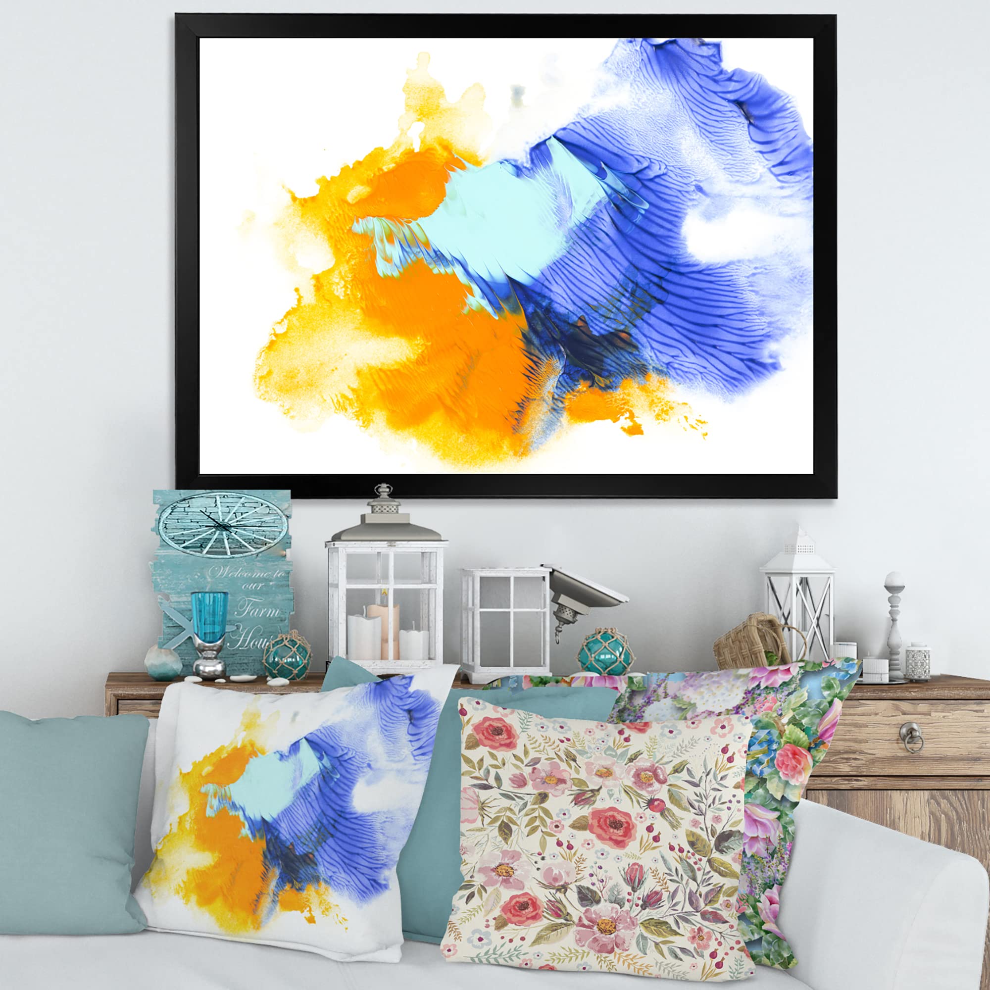 Abstract Blue and Orange Clouds Modern Framed Wall Art - Contemporary Canvas Painting for Living Room, Bedroom & Office Decor | Ready to Hang | Perfect for Modern Homes, Apartments & Workspaces