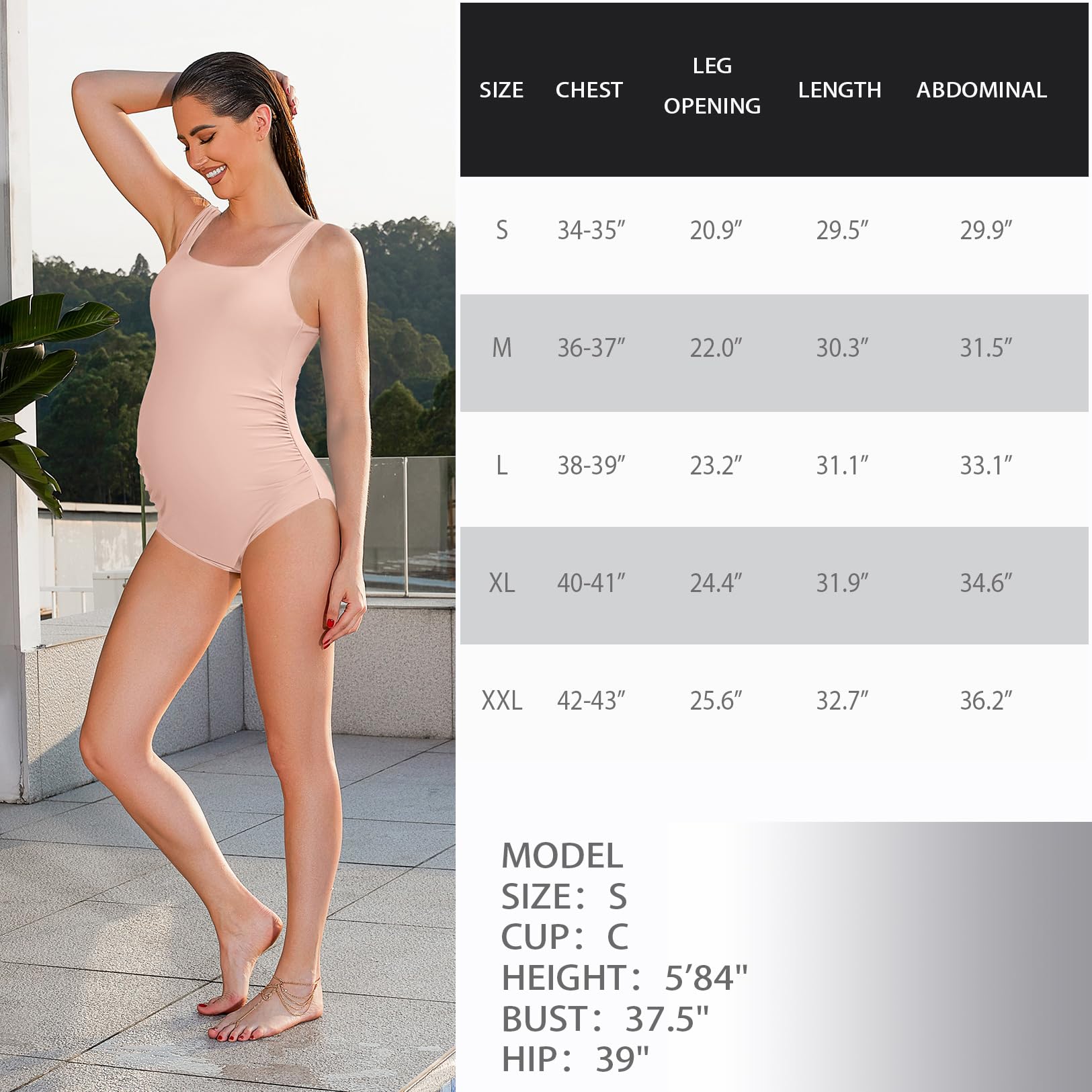 GINKANA Women's Maternity One Piece Swimsuits - Backless Monokini Swimwear with Square Neck for Pregnancy | Perfect for Beach Vacations, Pool Parties & Maternity Photos