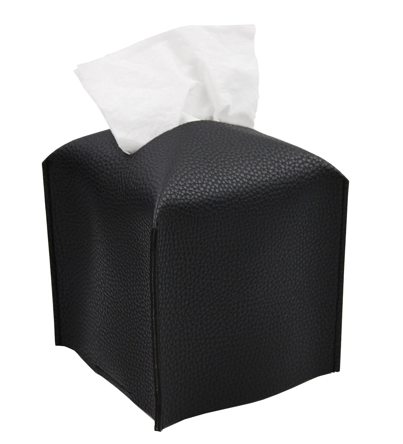 Livelab Square Decorative PU Leather Tissue Box Cover - Modern Tissue Holder Organizer for Bathroom, Vanity, Nightstand, Desk & Car (5x5x5 Inches, Black) | Perfect for Home Decor & Office Organization