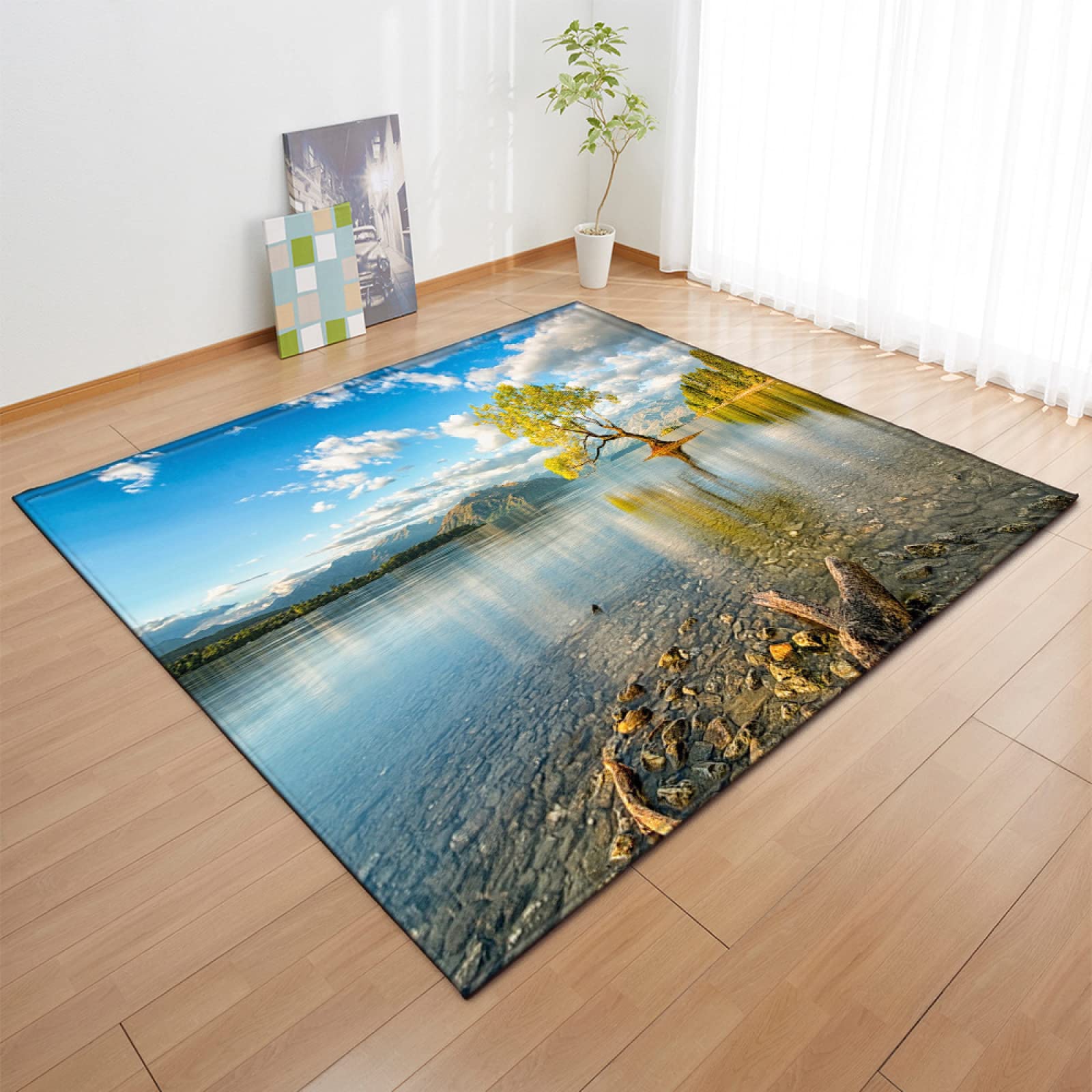 YEWIER Lake View Stone Landscape 3D Carpet - Non-Slip Floor Mat for Living Room, Balcony, Corridor & Entrance - Perfect for Home Decor, Indoor/Outdoor Use