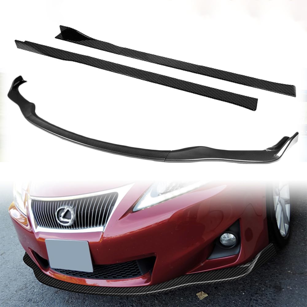 Q1-TECH 9-Piece Front Bumper Body Kit with Lip Spoiler & Side Skirt Extensions - Compatible with 2011-2013 Lexus IS250/IS350 - Carbon Fiber Style Diffuser Set - Perfect for Car Enthusiasts & Street Racing Upgrades - Enhances Aerodynamics & Sporty Appearance