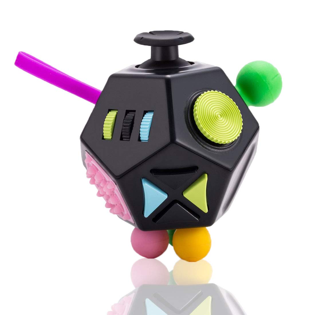 PAPOLGO 12-Sided Fidget Cube Toy for Stress Relief & Anxiety - ADHD Focus Aid, Autism Sensory Toy for Kids & Adults - Perfect for Office, School & Travel (Black / B2)