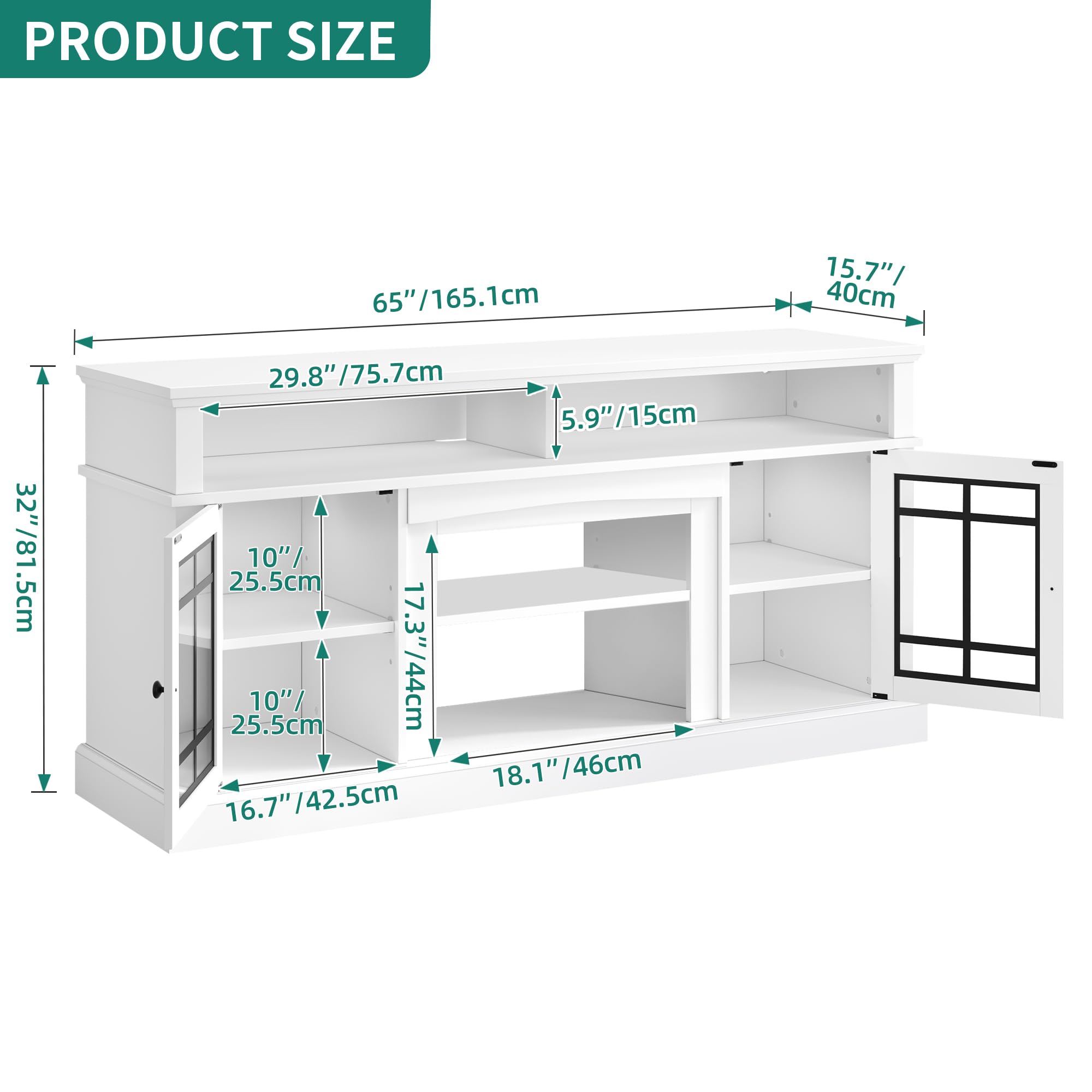 Modern White TV Stand for 75 Inch TVs - Adjustable Shelves & Glass Doors LED Entertainment Center, 32