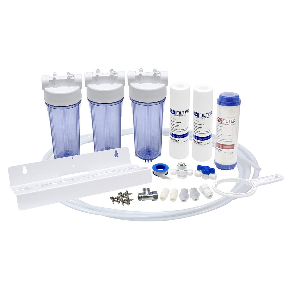 3-Stage Under Sink Water Filter System - Sediment & Carbon Block Filter (250mm) for Clean Drinking Water - DIY Installation - Rust & Chlorine Removal - Perfect for Home, Kitchen & Office Use