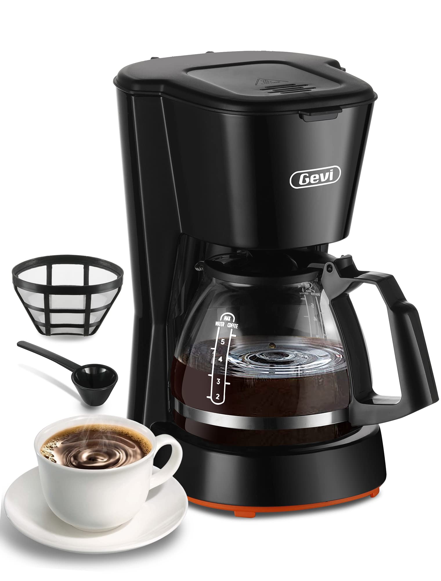 Gevi 5-Cup Compact Coffee Maker with Reusable Filter, Warming Plate & Glass Carafe - Perfect for Home, Office, Dorm & Small Spaces | Fast Brewing, Easy Clean, Space-Saving Design