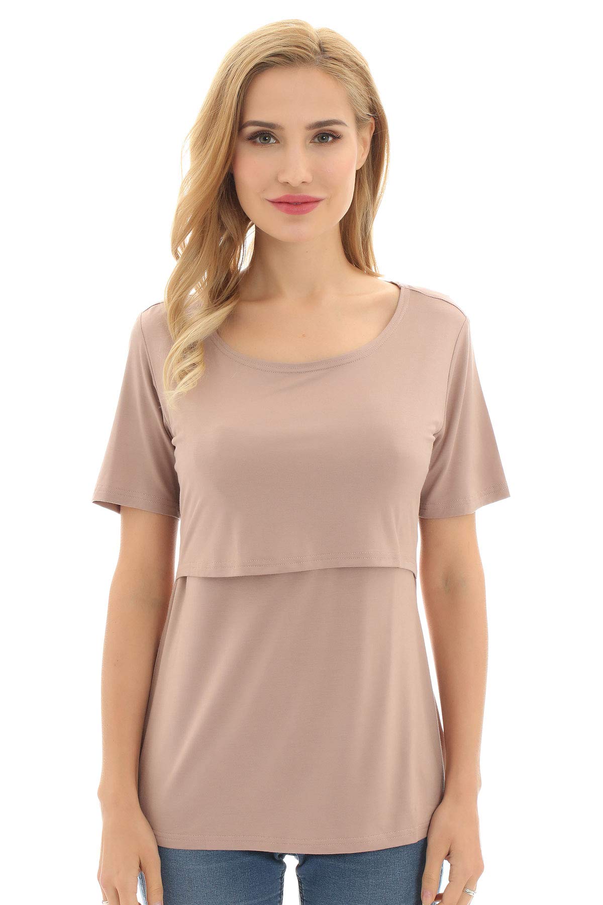 Bearsland Women's 3-Pack Maternity Nursing Tops - Soft Short Sleeve Breastfeeding Shirts for Comfortable Nursing & Pumping | Perfect for Pregnancy, Postpartum & Everyday Wear