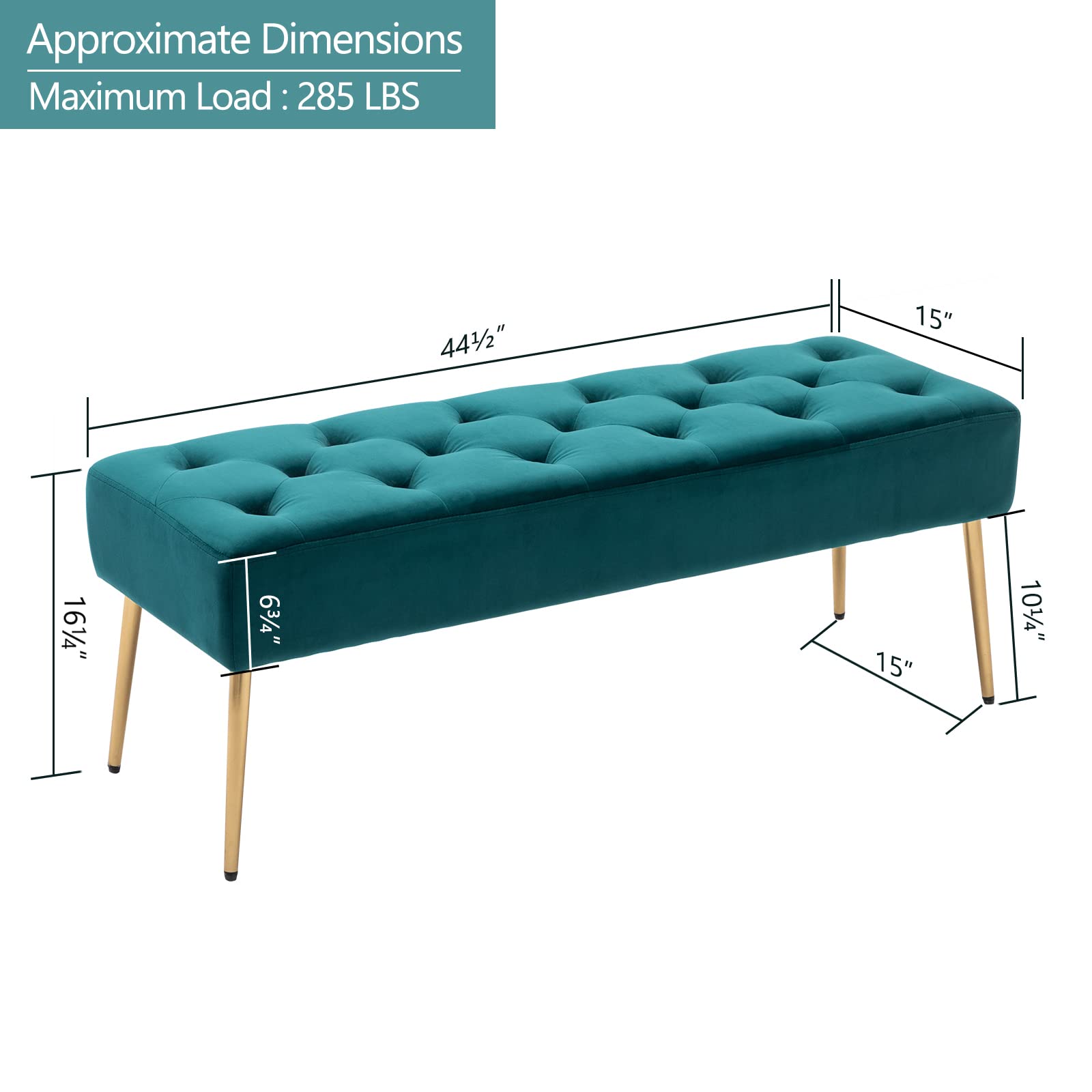 DUHOME Modern Velvet Bench Ottoman - Upholstered Button-Tufted Footrest Stool with Gold Metal Base for Entryway, Dining Room, Living Room, Bedroom, Perfect for Home Decor and Extra Seating