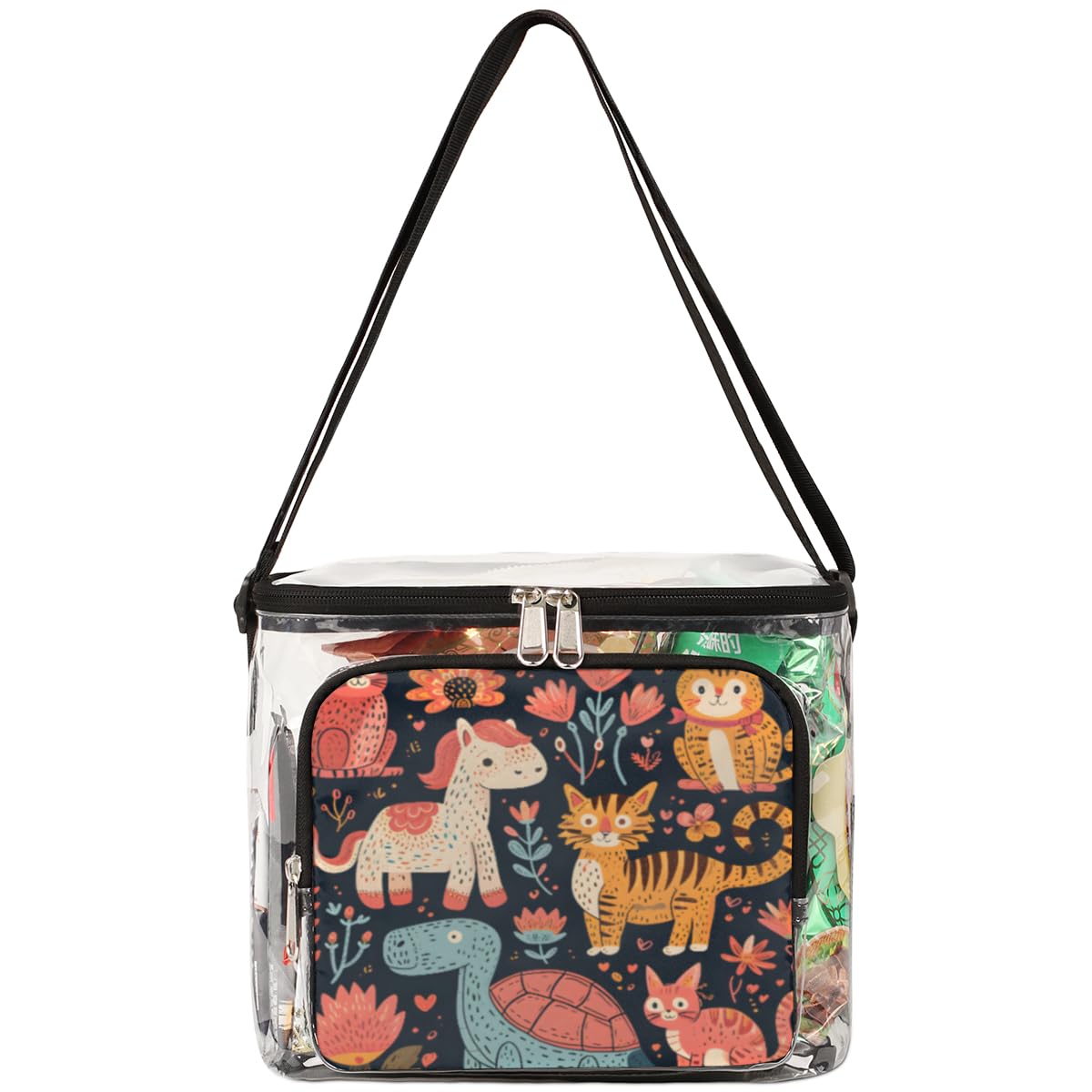 GzLeyigou Clear Tote Bag with Handles - Turtle & Cat Design Transparent Crossbody Shoulder Bag for Lunch, Outdoor, Travel, Picnic, Concerts & Sports Events | Stadium Approved | Perfect for Beach, Shopping & School Use
