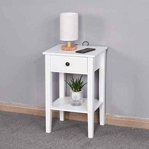 HomVent White Nightstand with Drawer - Modern Bedside Table for Bedrooms, Small End Table with Storage Shelf | Perfect for Bedroom, Living Room, or Office Use