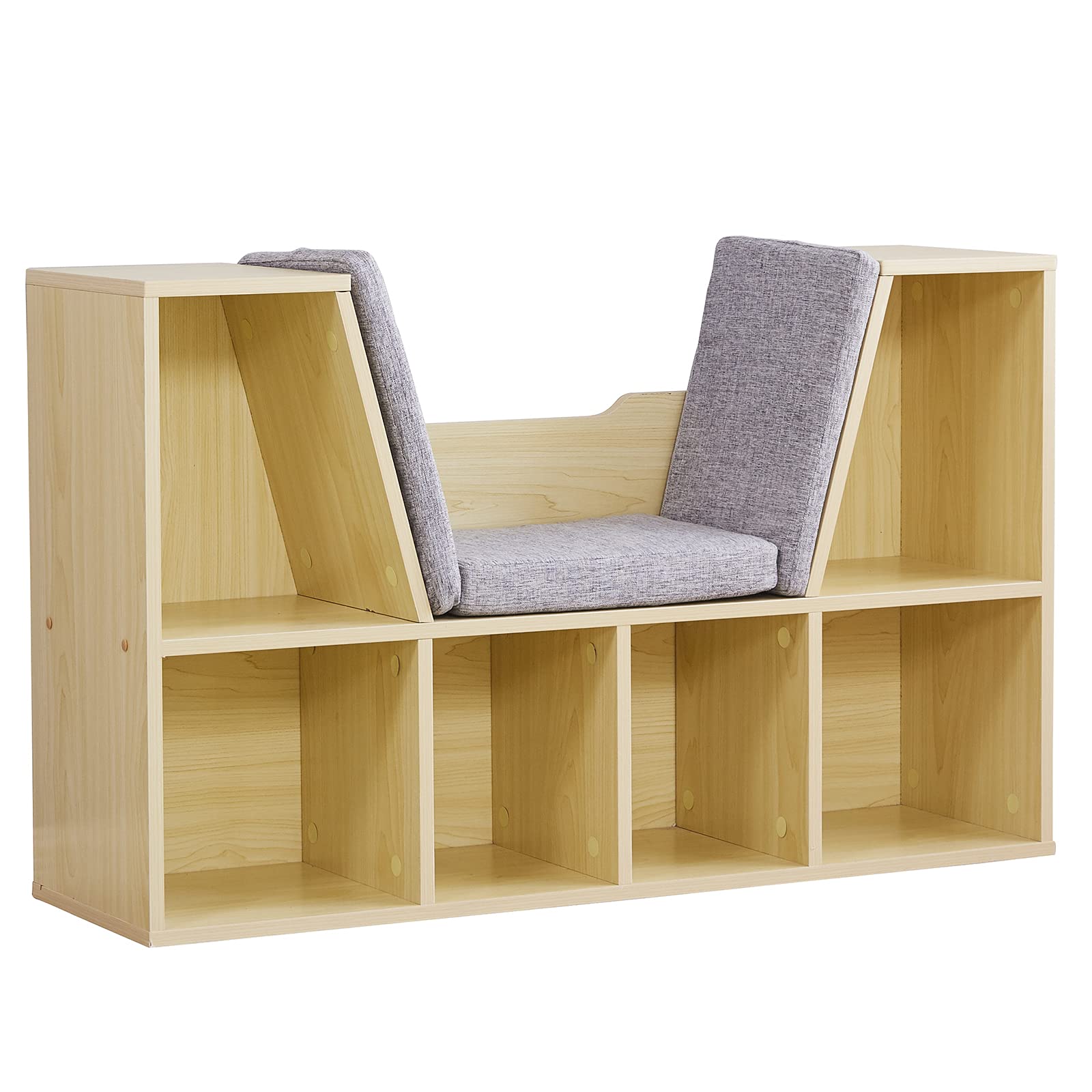 MengK 6-Cubby Kids Bookcase - Multi-Purpose Storage Organizer Cabinet Shelf for Children's Room, Nursery, Playroom - Dark Natural Wood Finish - Perfect for Books, Toys & Clothes Storage