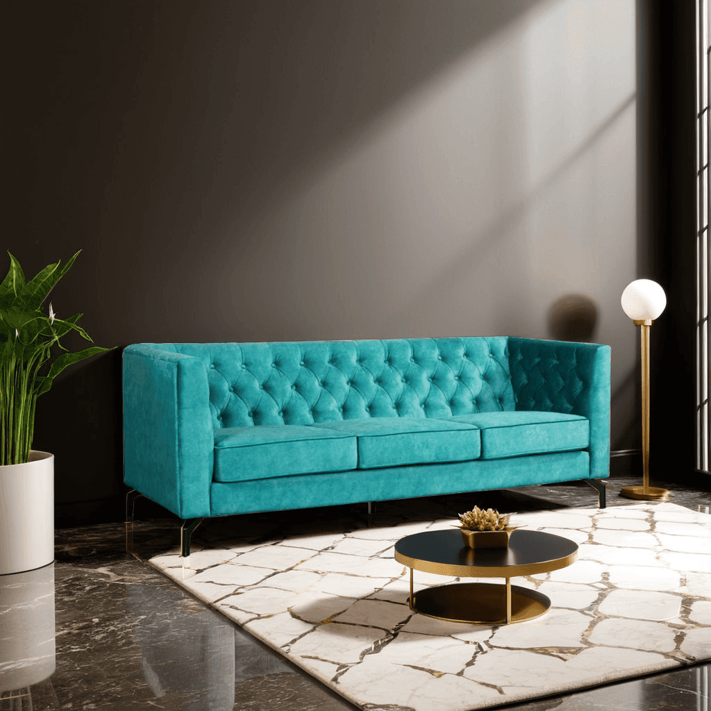 Kimore Chesterfield Velvet Sofa - Luxury Tufted Velvet Upholstered Couch for Living Room, Bedroom & Office - Elegant Home Furniture for Modern Interior Design
