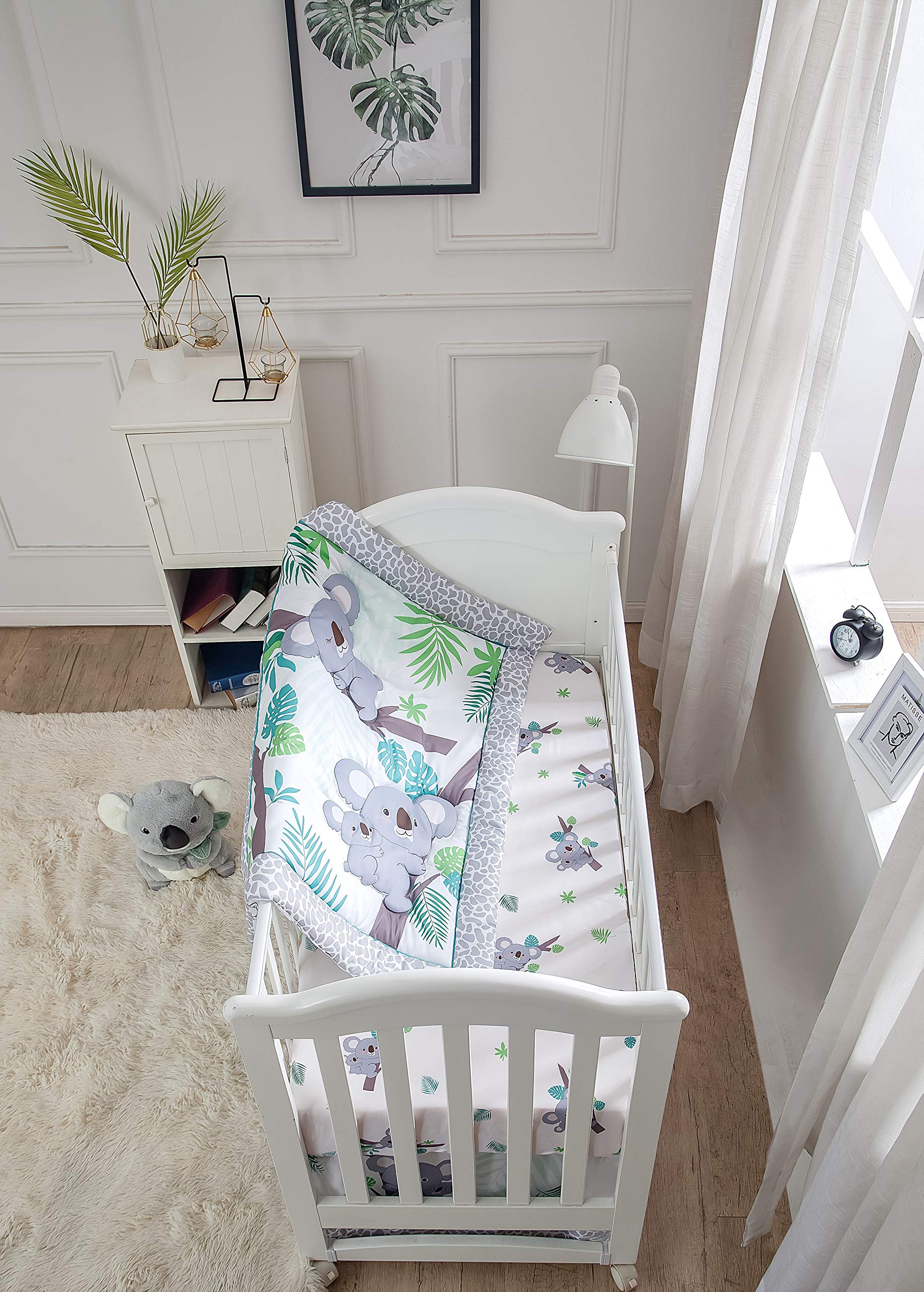 Premium Baby Koala Nursery Crib Bedding Set - 3 Piece Standard Size Crib Set in Soft Grey & Green | Unisex Nursery Bedding & Neutral Decor for Boys & Girls | Perfect for Newborns, Baby Showers & Gender-Neutral Nursery Themes