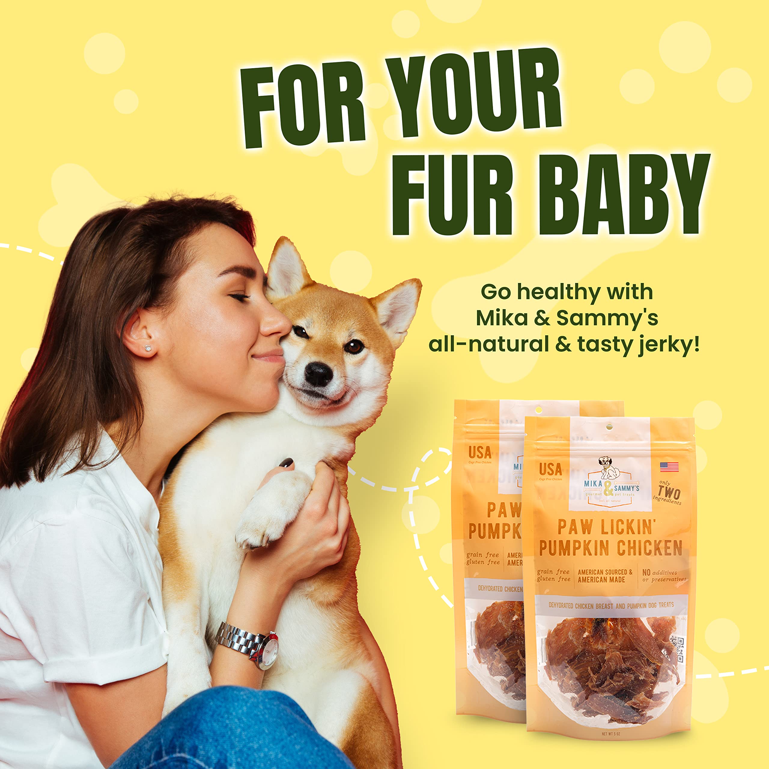 Premium Natural Chicken Jerky Dog Treats - Cage-Free, No Additives, Made in USA | High-Protein, Grain-Free Puppy Snacks for Training & Rewards | Mika & Sammy's Pumpkin Chicken Flavor (12 oz) - Perfect for Outdoor Adventures & Travel