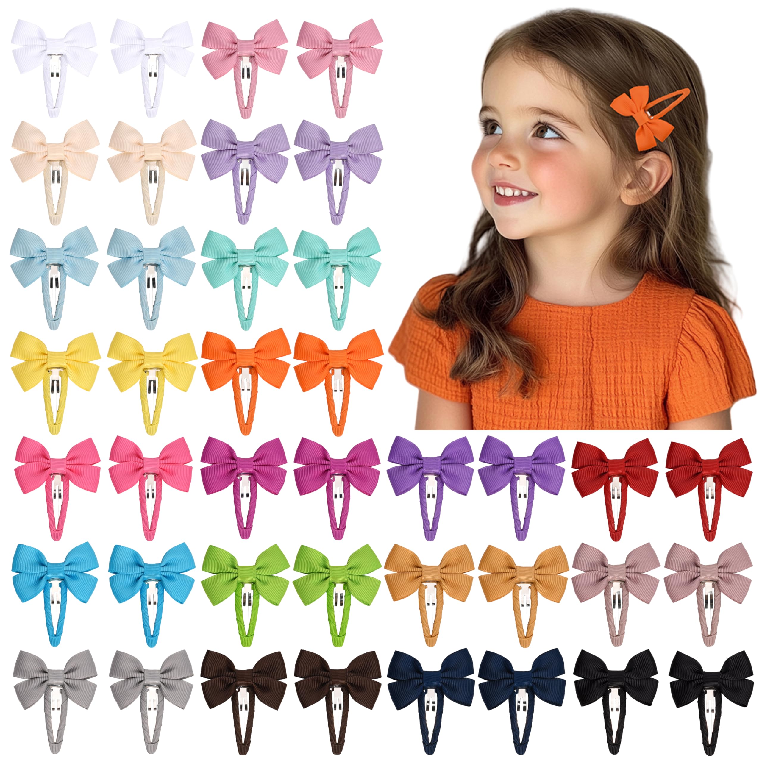 40-Pack Premium Hair Clips for Kids - 20 Colorful Snap Clips & Barrettes for Pigtails, Baby Girls & Children | Lightweight Hair Bows & Pins for School, Parties & Daily Styling