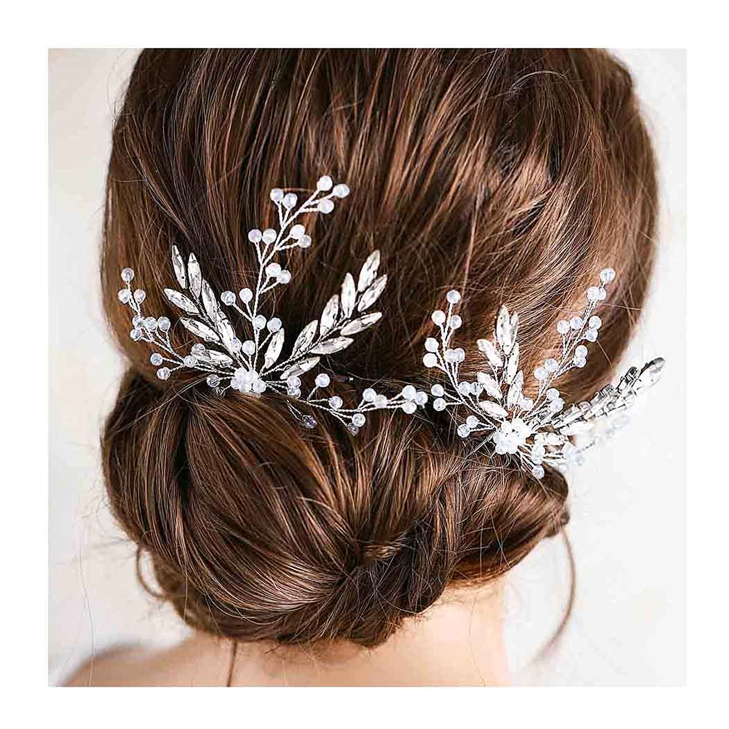 Yokawe Silver Rhinestone Wedding Hair Pins - Crystal Bridal Hair Accessories for Women & Girls (2 Pack) - Perfect for Bridal Showers, Weddings & Special Occasions