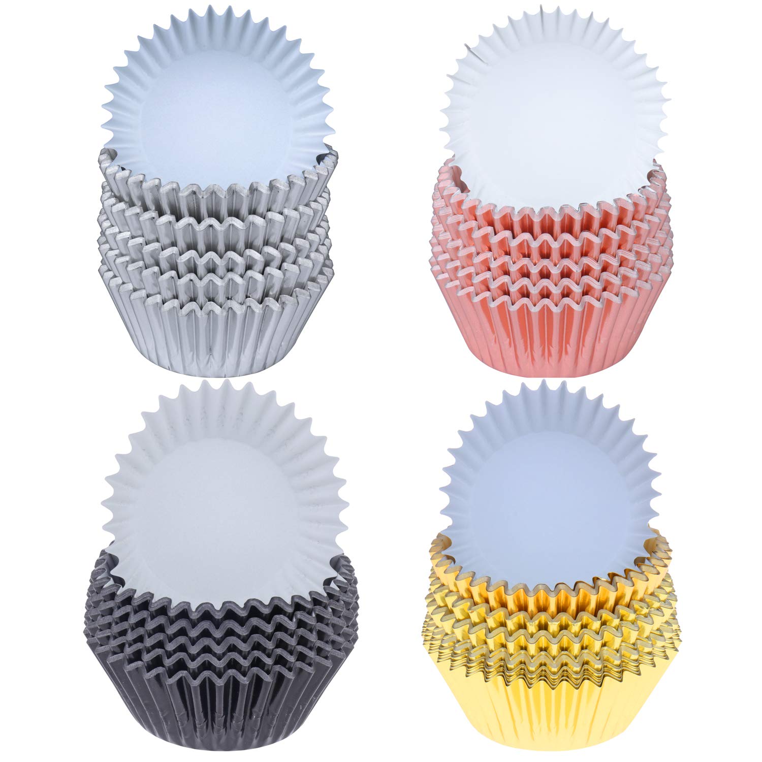 400-Piece Metallic Foil Cupcake Liners - Silver, Rose Gold, Black & Gold Baking Cups for Muffins, Treats & Desserts | Perfect for Weddings, Birthdays, Baby Showers & Party Decorations | Reusable & Elegant Baking Accessories