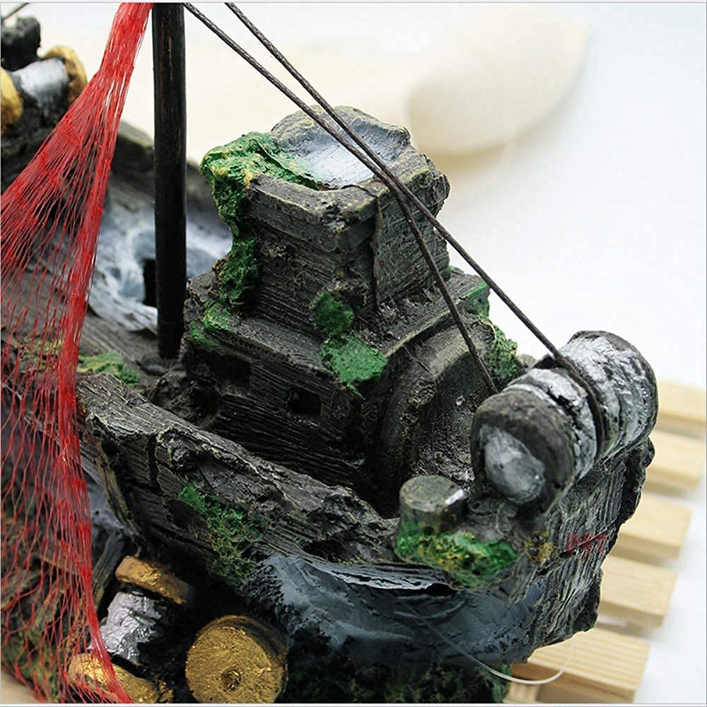 Resin Shipwreck Treasure Statue - Outdoor Garden Decor with Fishing Net Accents | Perfect for Coastal, Pirate, or Nautical Themed Yards & Patios