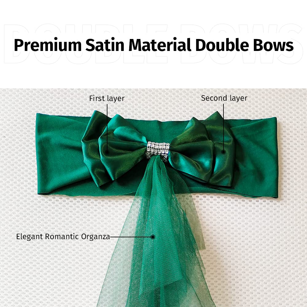 Elegant Dark Green Organza Chair Sash Bows for Wedding & Party Decor - Pack of 60 Floating Tied Chair Covers with Booknot - Perfect for Banquet, Reception, and Bridal Shower Decorations