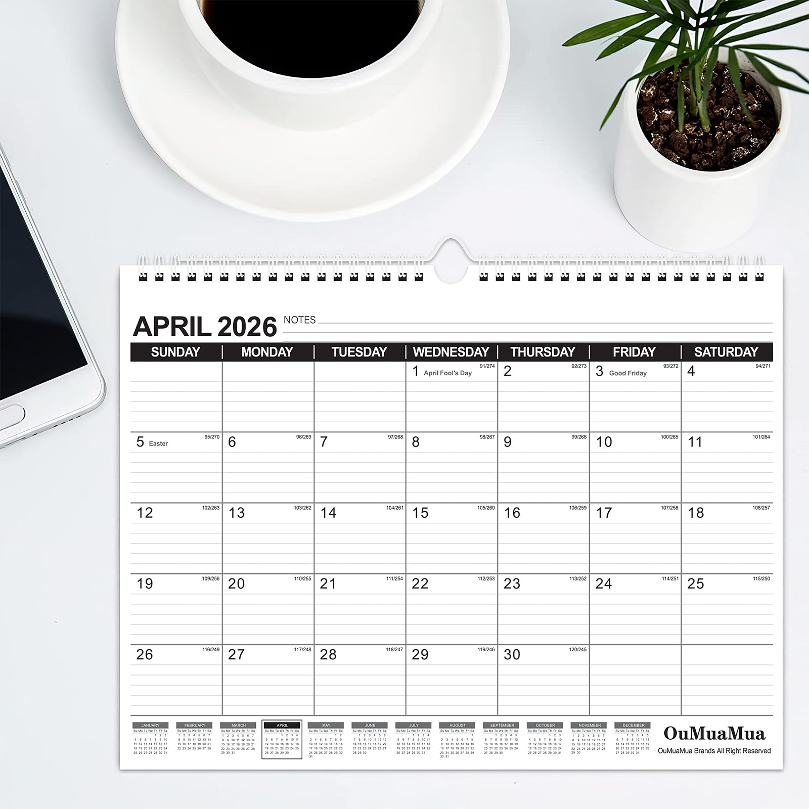 OuMuaMua 2025-2026 Wall Calendar | 19-Month Hanging Planner (June 2025 - December 2026) | 14