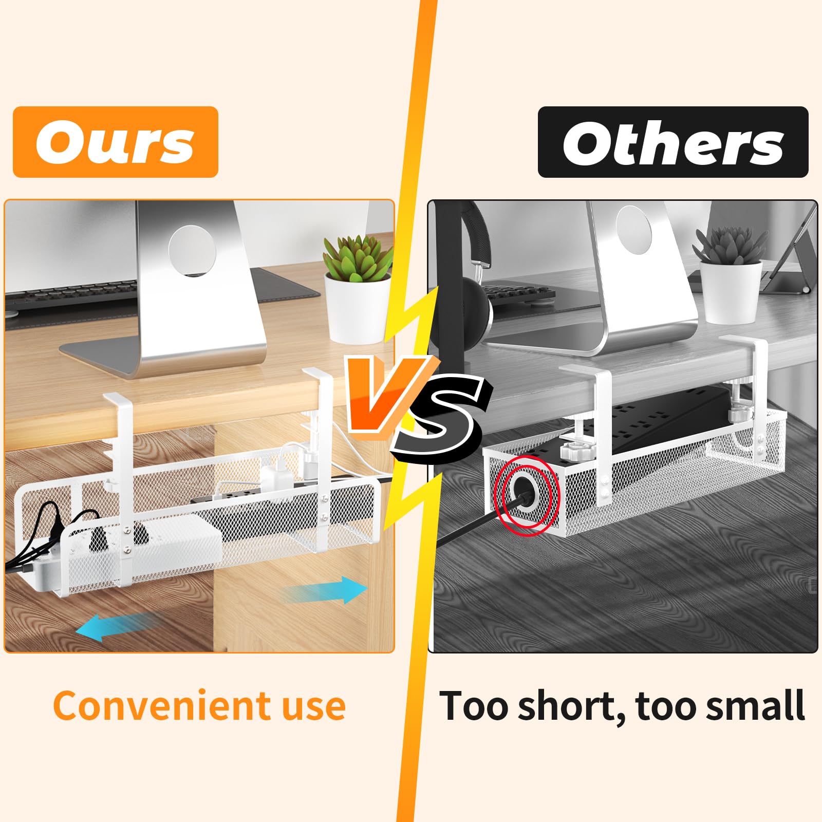 Under Desk Cable Management Tray - No Drill Wire Organizer for Office & Home | Cord Hider Box with No Damage Installation | Perfect for Computer, TV & Home Theater Setup