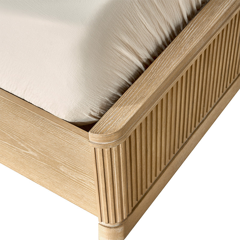 Modern Fluted Solid Wood Bed with Oak Texture – Elegant & Durable Bedroom Furniture for Home Decor | Perfect for Master Bedroom, Guest Room & Apartment