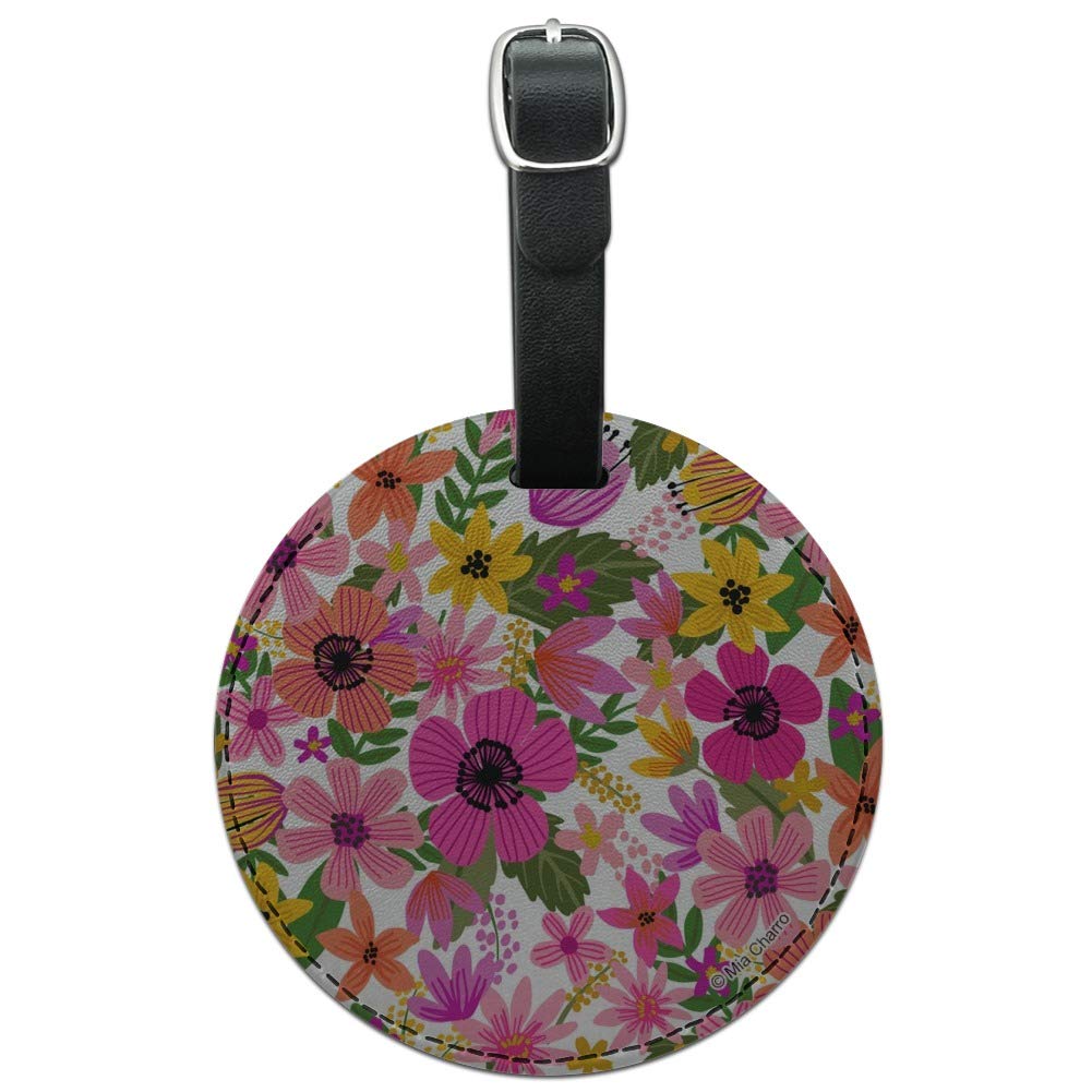 Vivid Flowers Round Leather Luggage Tag - Personalized Suitcase ID Tag for Travel Bags & Carry-Ons - Perfect for Airports, Business Trips & Vacation Identification