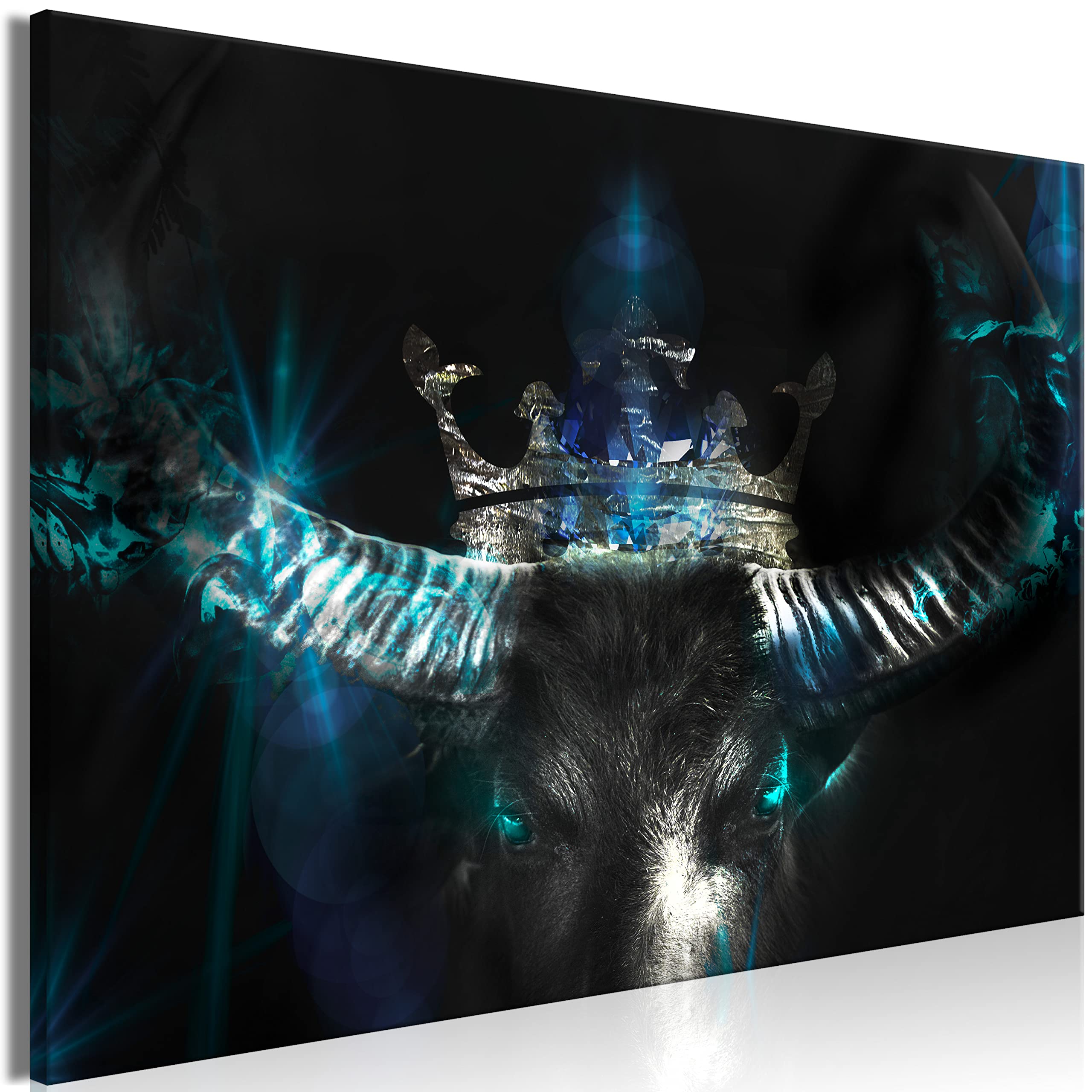 Artgeist Acoustic Canvas Wall Art Print - 35x24 inch Soundproof Animal Painting with Acoustic Foam (Bull Crown Abstract Black) for Home Theater, Music Studio & Office Decor - g-C-0406-b-a