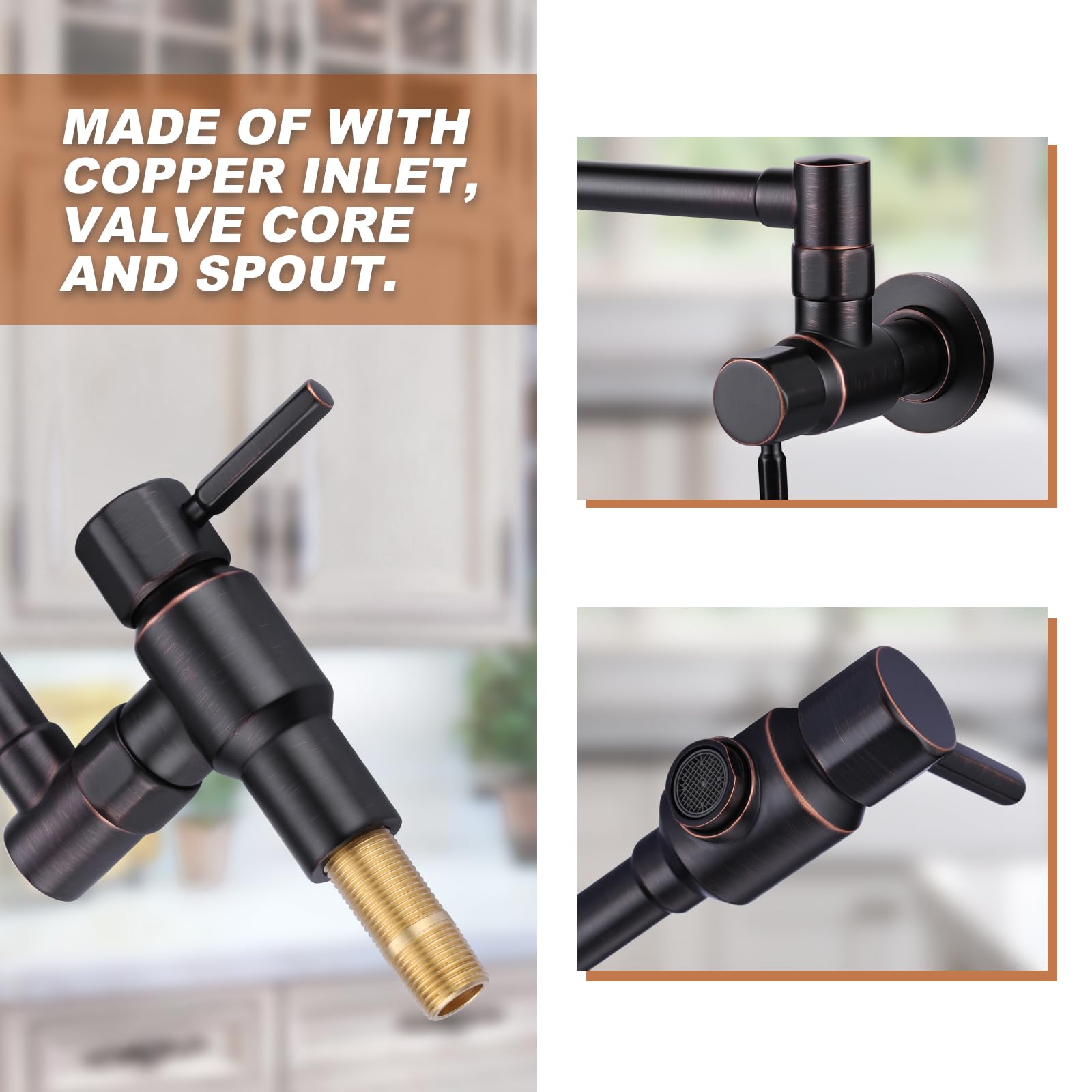 ALEASHA Oil Rubbed Bronze Wall Mount Pot Filler Faucet - Solid Brass Heavy Duty Kitchen Faucet with Dual Swing Arms & 2 Handles - Perfect for Stove, Cooking, and Large Pots (Commercial & Home Use)