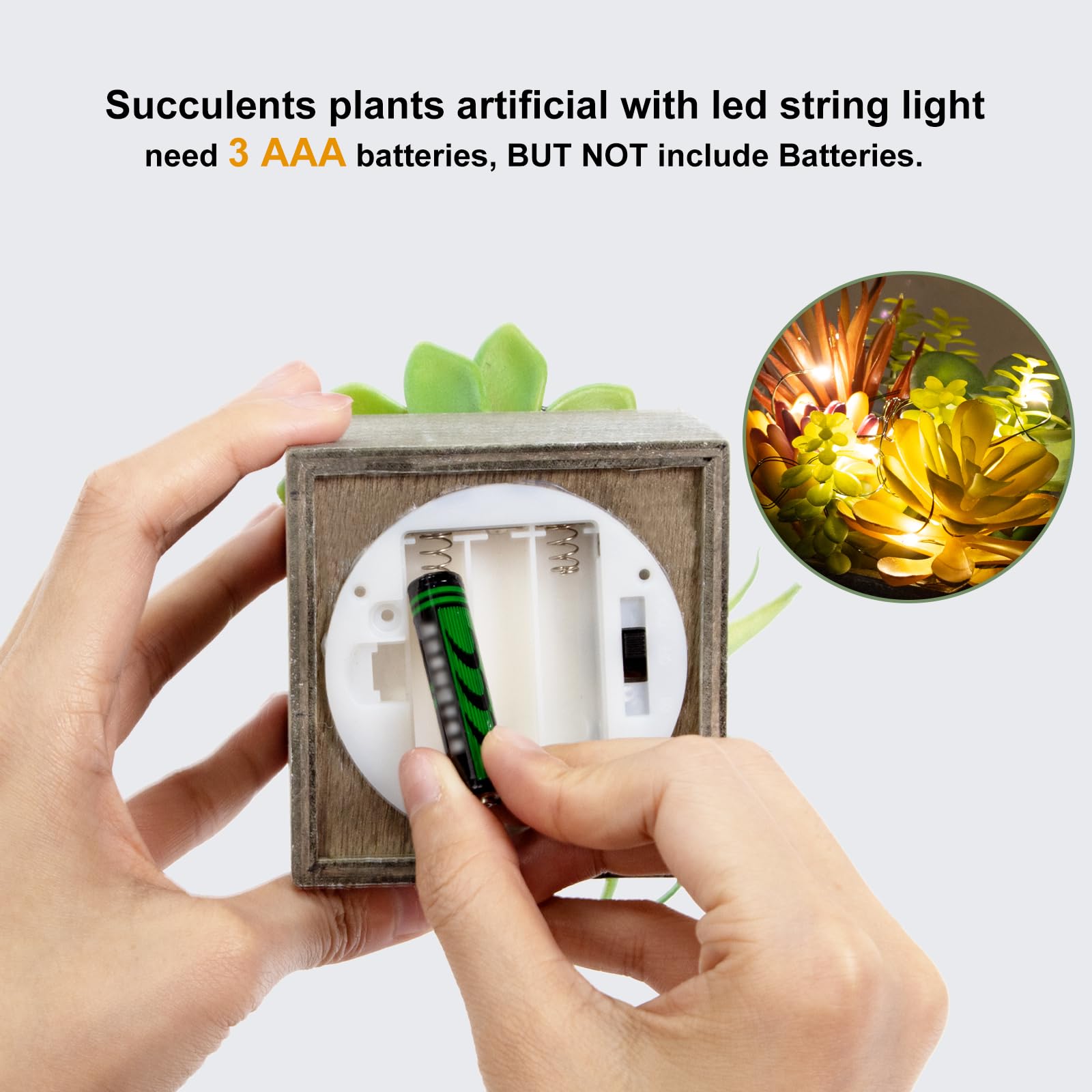 3 Pack Mini Artificial Succulent Plants with LED Lights - Small Fake Plants for Bathroom, Bedroom, Desk & Office Decor - Perfect for Home, Wedding, Party & Gift Giving