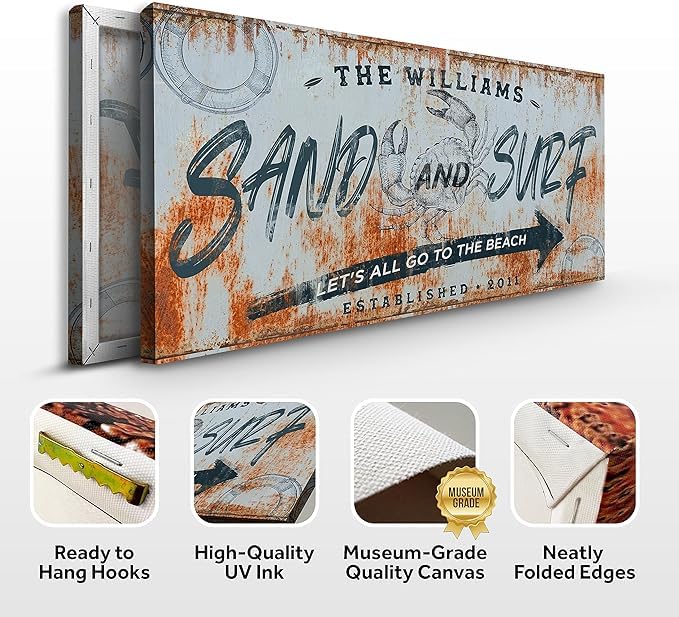 Personalized Coastal Beach Sign Wall Decor - Large 48