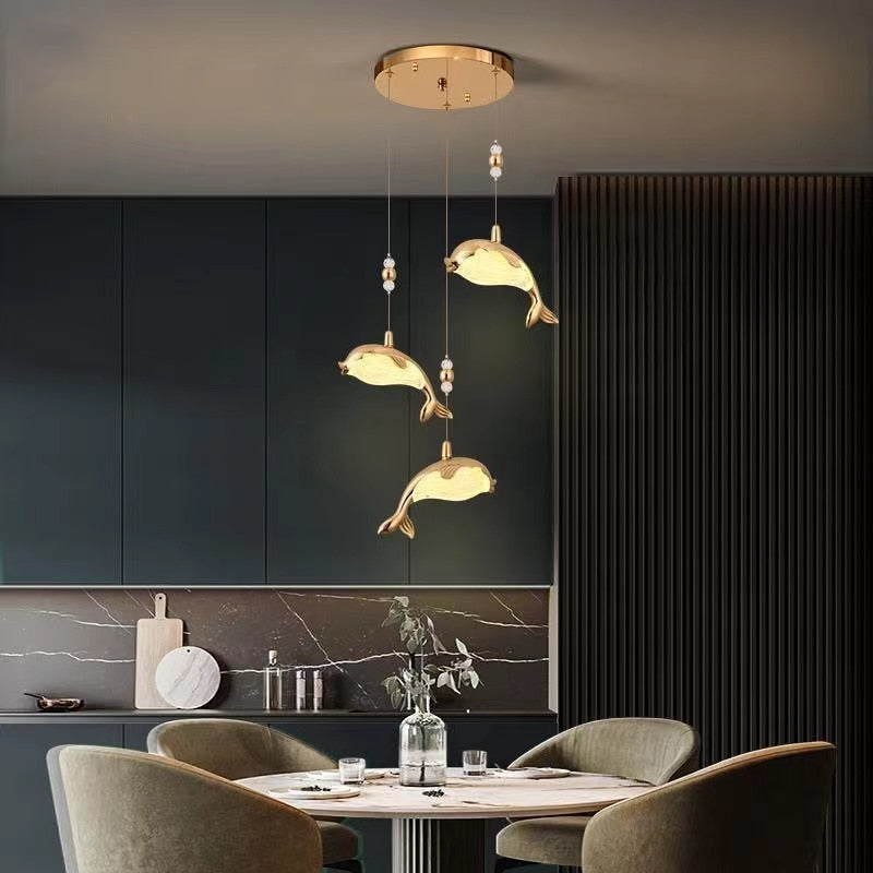 Elegant Fish Pendant Chandelier Lighting - Modern Unique Ceiling Light Fixture for Dining Room, Living Room & Bedroom Decor