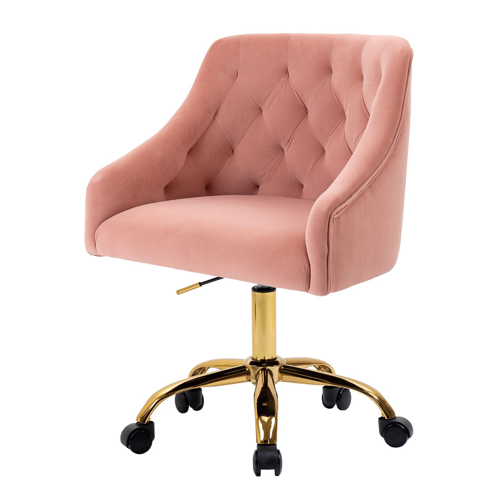 Elegant Velvet Swivel Office Chair with Wheels & Arms - Modern Pink & Gold Computer Desk Chair for Women, Girls - Perfect for Home Office, Study, Living Room & Vanity Area (U Type1)