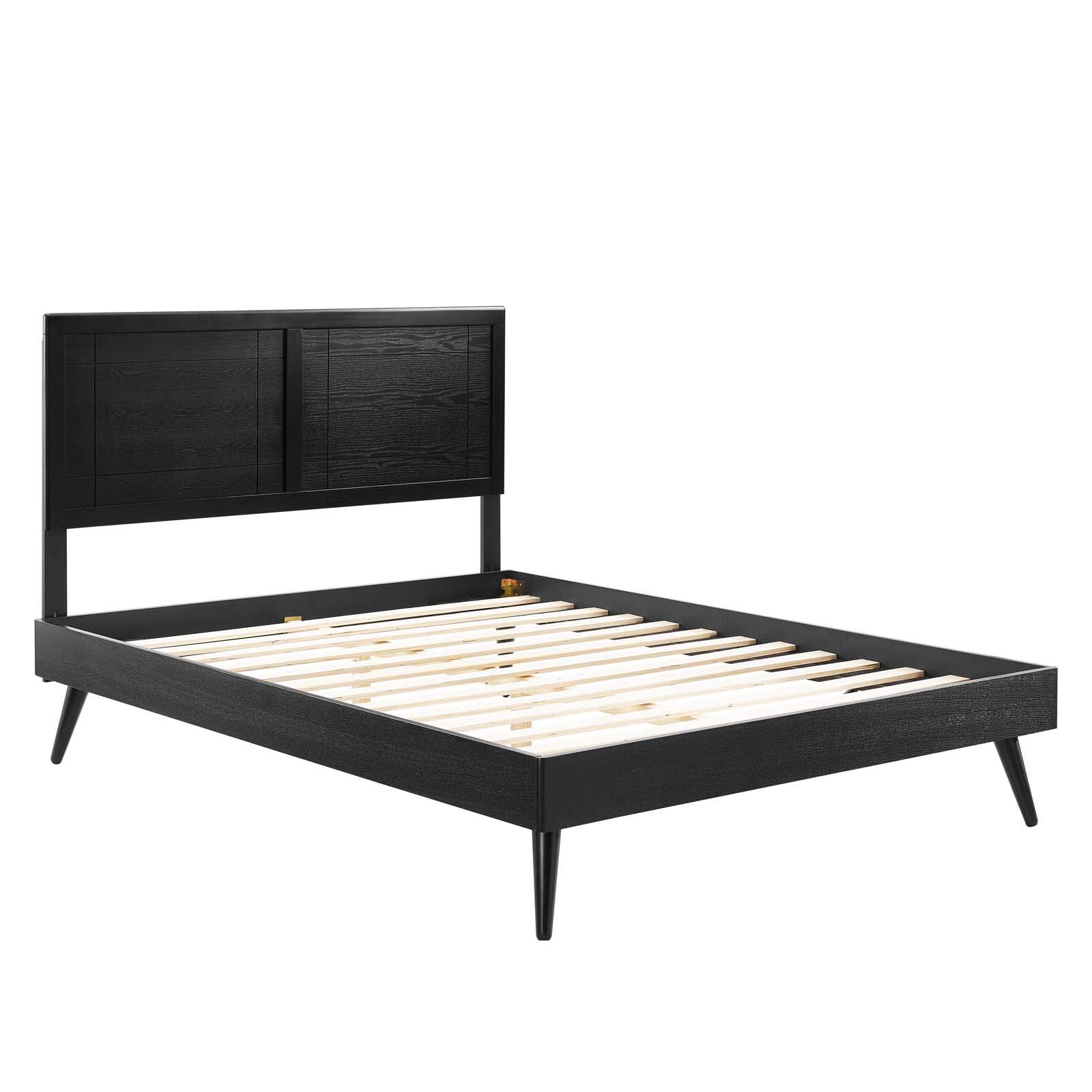 Modway MOD-6629-BLK Marlee King Wood Platform Bed with Splayed Legs - Black Wooden Bed Frame for Modern Bedroom - Perfect for Master Bedrooms, Guest Rooms & Minimalist Home Decor