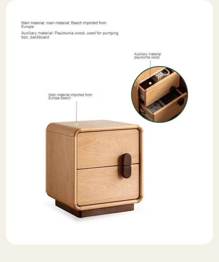 Solid Beech Wood Nightstand with Storage - Bedside Table for Bedroom, Living Room, or Office - Compact & Stylish Home Furniture
