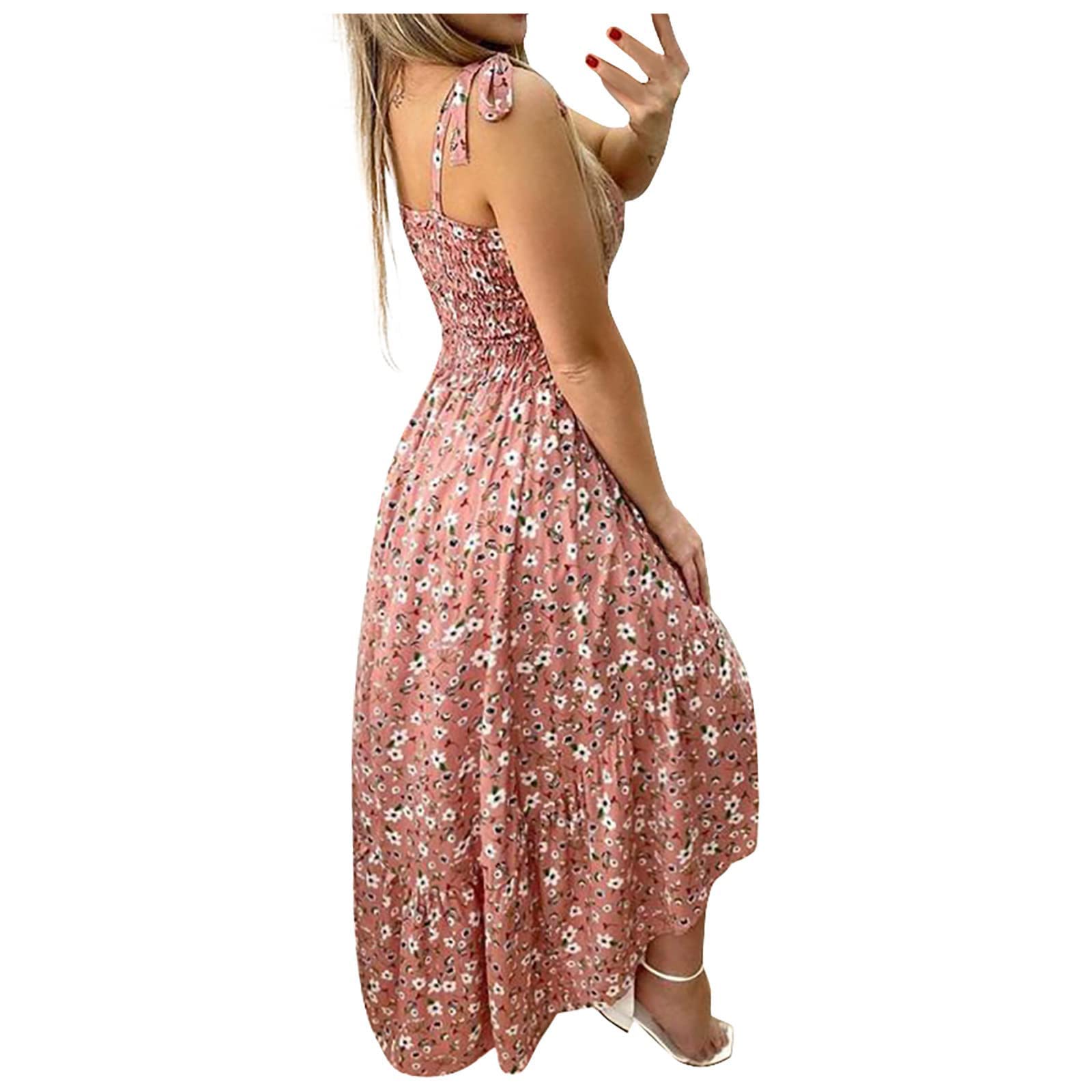 Women's Summer Sexy Beach Dress - Fashion Casual Floral Pleated Sling Irregular Maxi Dress | Perfect for Vacation, Pool Party & Tropical Getaways