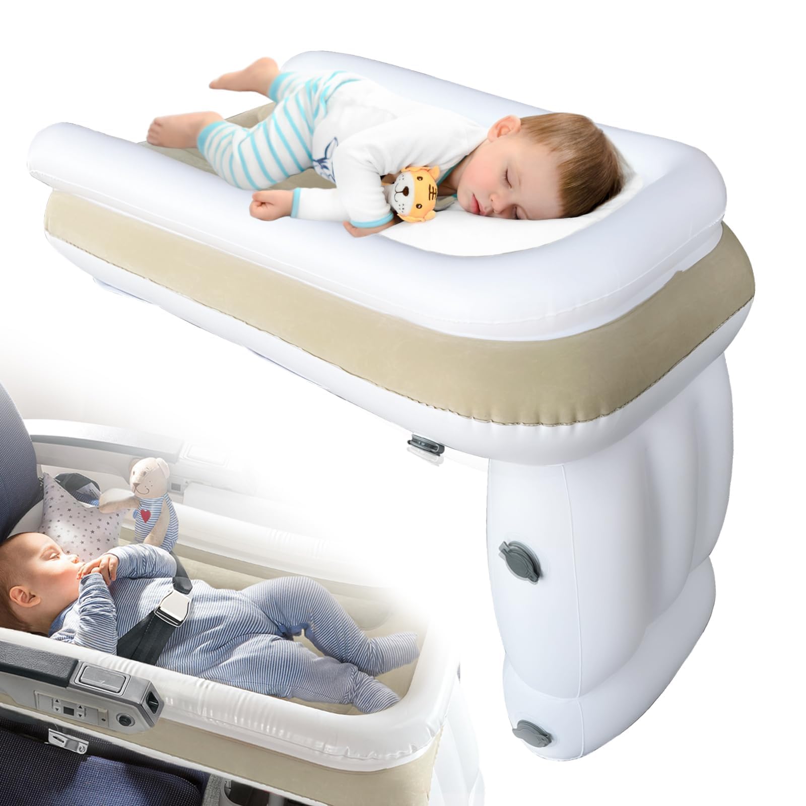 Toddler Travel Bed - Airplane Seat Extender & Toddler Bed Belt for Safe Airplane, Train & Car Rides | Portable Kids Travel Accessory | Perfect for Family Trips & Long Journeys (Beige)