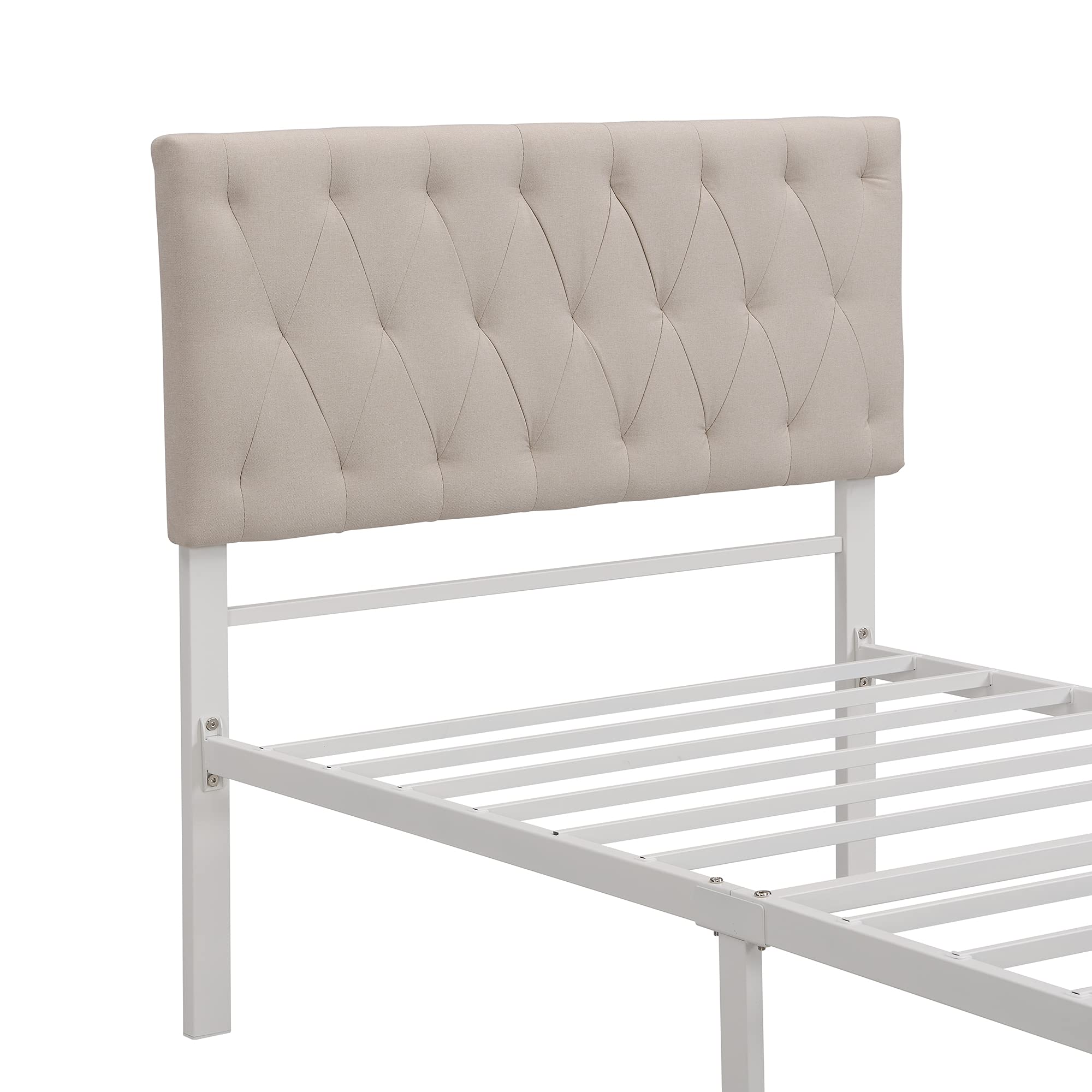 Knocbel Twin Size Metal Platform Bed Frame with Linen Upholstered Headboard & Storage Drawers - 13 Heavy Duty Slat Support, No Box Spring Needed - Space-Saving Bedroom Solution for Small Apartments, Dorms & Guest Rooms