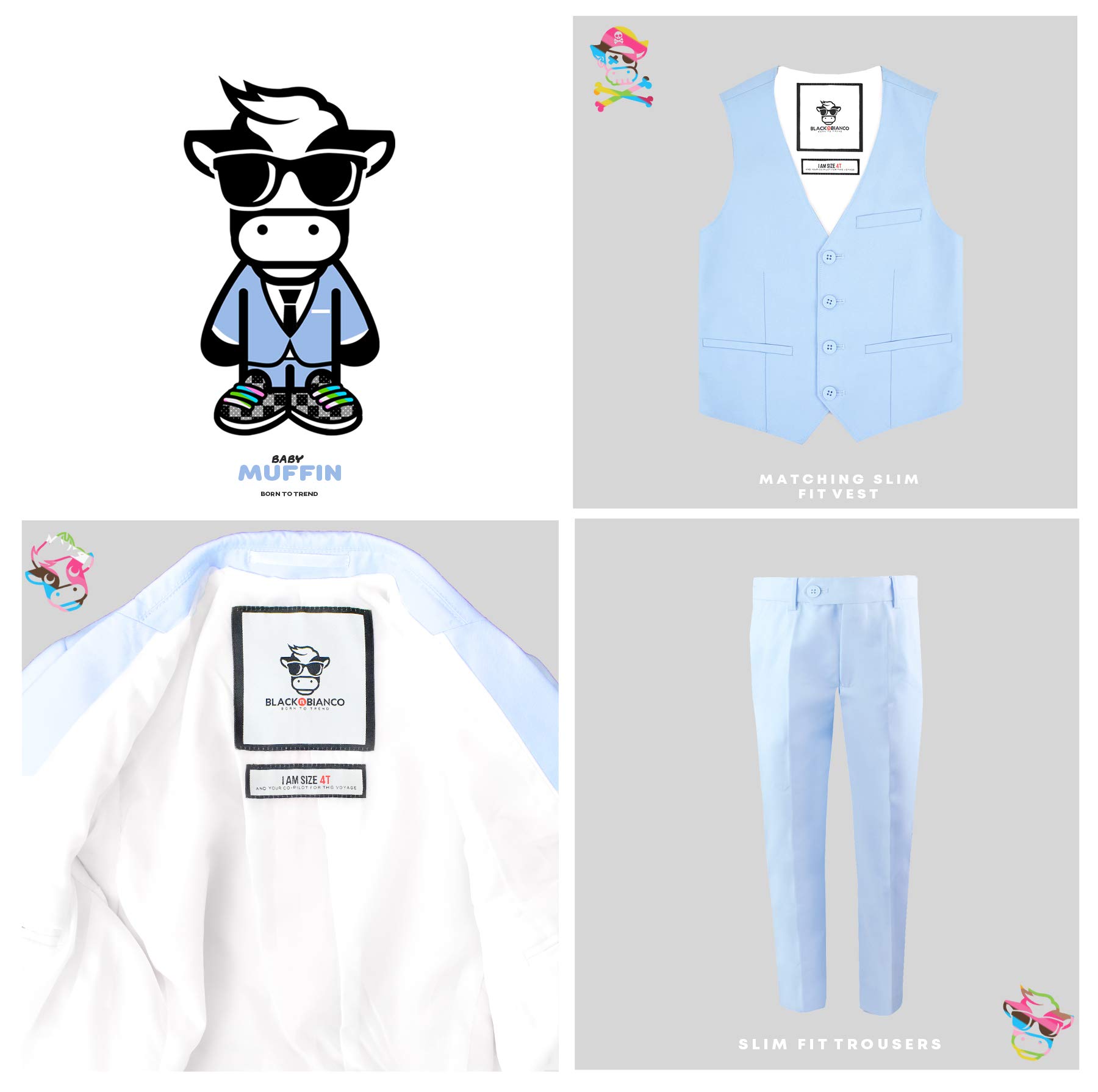 Black n Bianco Boys' First Class Slim Fit Suits - Lightweight Blazer & Pants Set for Formal Occasions, Weddings, School Photos & Special Events | Baby Muffin Collection