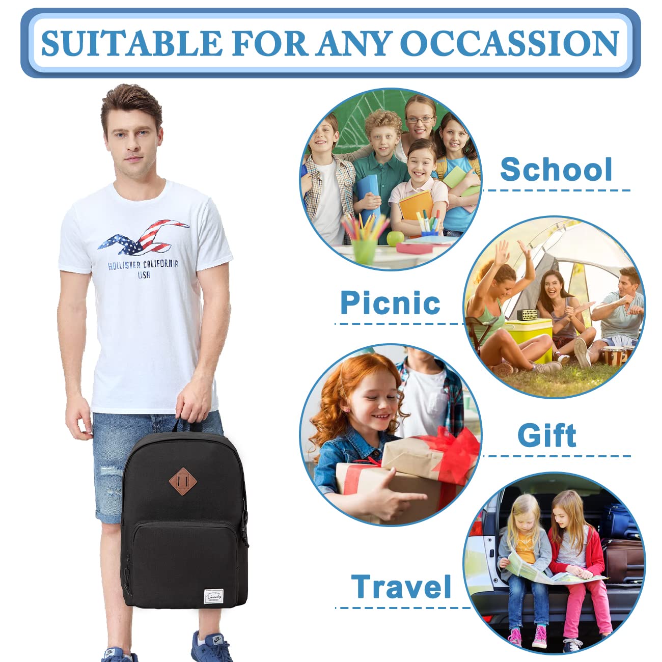 VASCHY Ultra Lightweight School Backpack for Men, Women, Teens & Kids - Durable Bookbag for College, High School & Travel - Black (Perfect for Students, Commuters & Everyday Use)