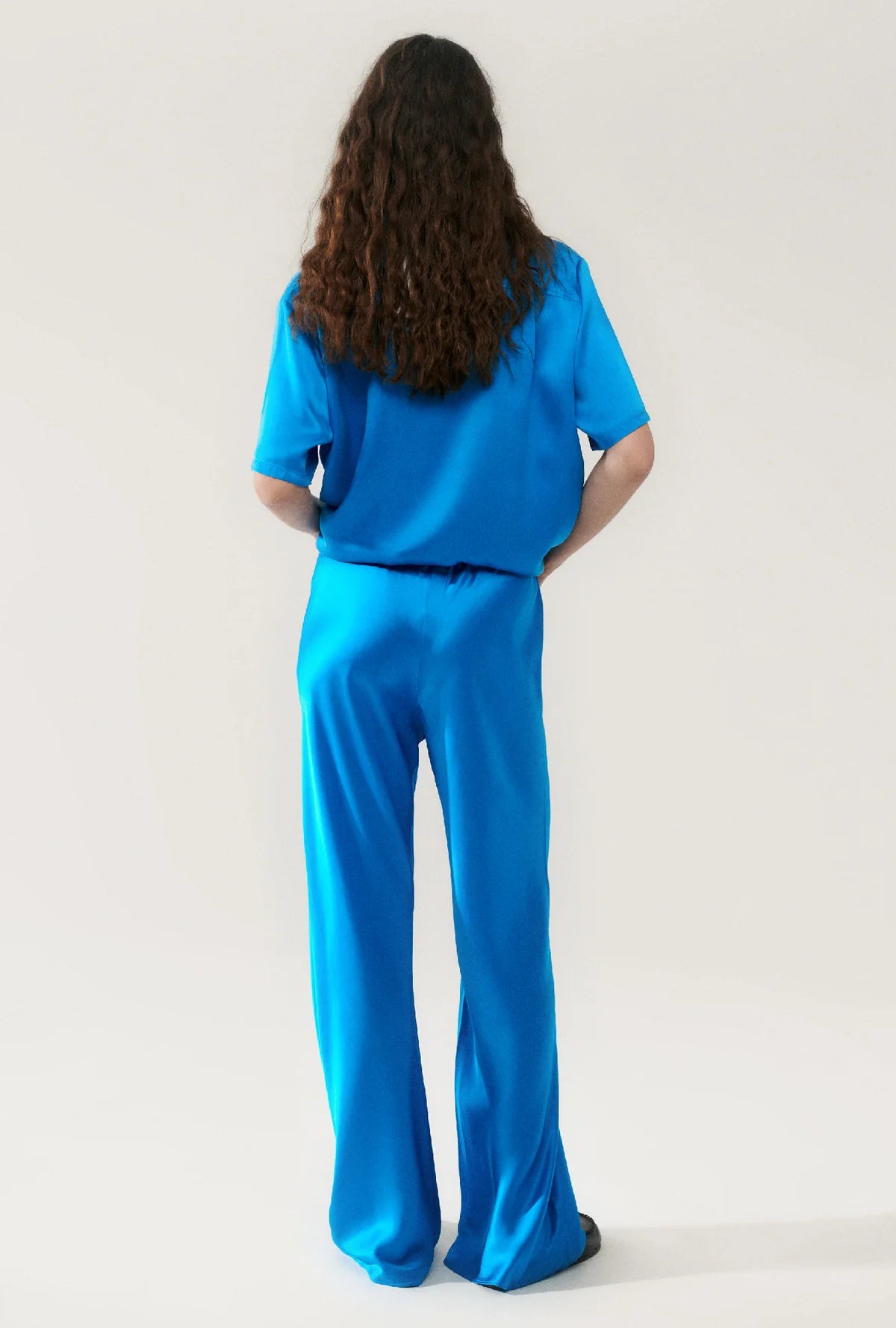 Stylish Bias Cut Pants in Coast Blue | Women's High Waisted Wide Leg Trousers for Office & Casual Wear