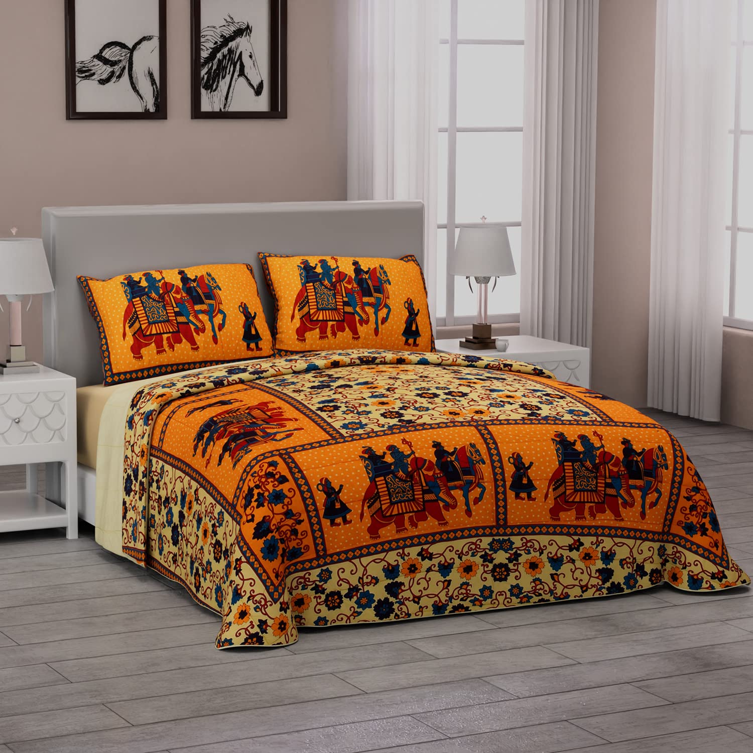 Shop LC Multi-Color Printed Cotton Hand-Quilted Quilt Set with 2 Pillow Shams | Ultra Soft & Hand-Stitched | Perfect for Bedroom Decor, Guest Room, and Cozy Home Styling