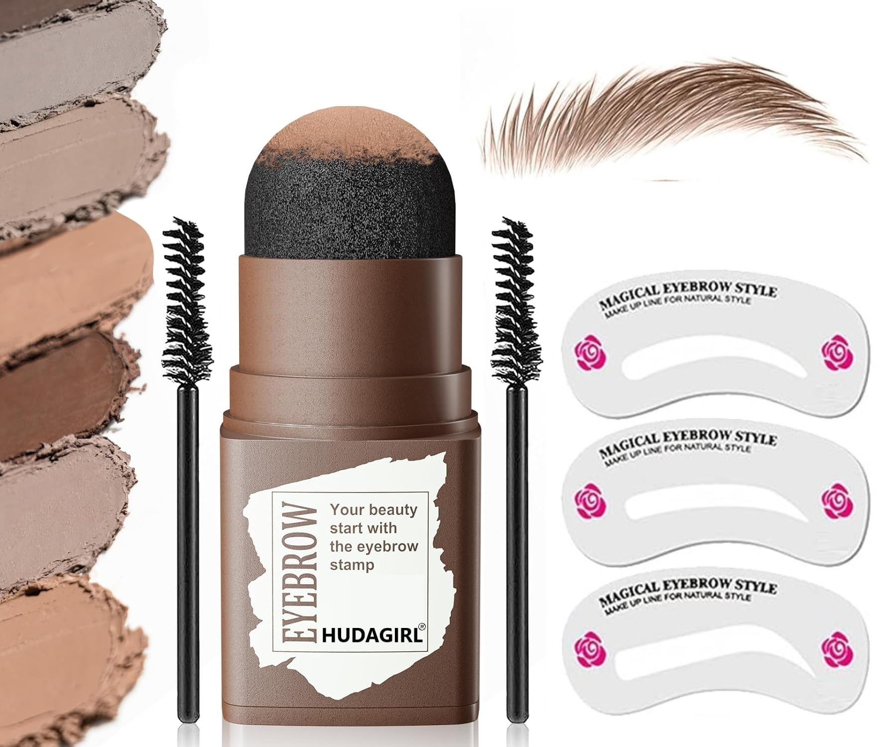 Eyebrow Stamp Stencil Kit - 1 Step Eyebrow Stamp for Perfect Natural Brows, Waterproof & Long-Lasting, Includes 3 Reusable Stencils & 2 Eyebrow Brushes (6-Piece Set) - Ideal for Quick Eyebrow Makeup at Home, Travel, or Daily Beauty Routine