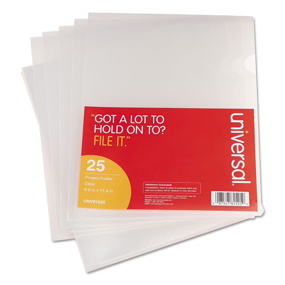 Universal 81525 Clear Poly Project Folders - Letter Size, Pack of 25 - Perfect for Office Organization, School Supplies & Document Storage