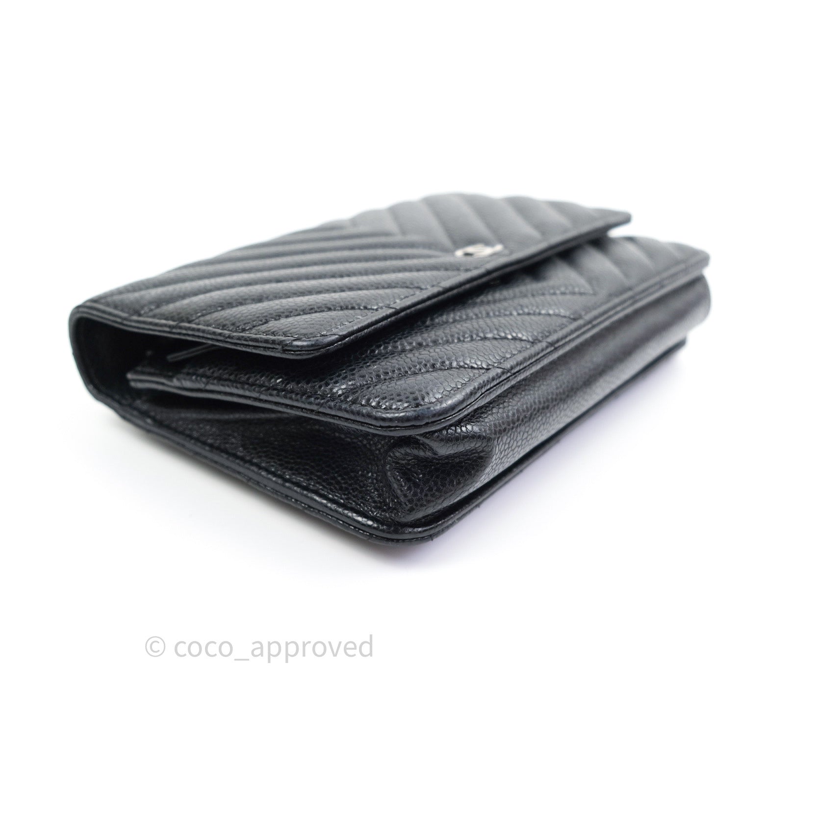 Chanel Chevron Wallet on Chain WOC Black Caviar Leather with Silver Hardware - Perfect for Evening Events & Daily Use