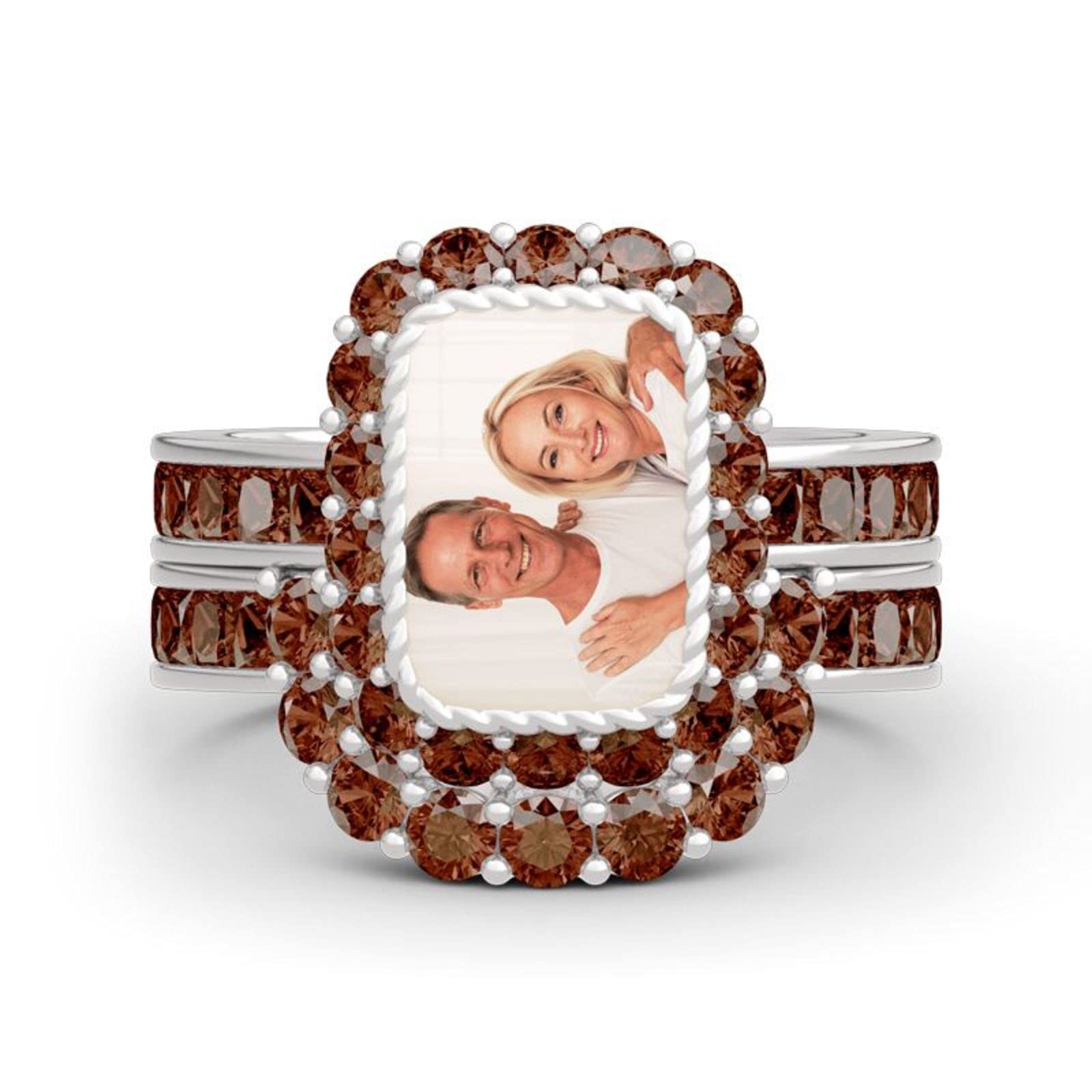 Jeulia Personalized Photo Ring Set - Custom Diamond Engraved Sterling Silver Band for Engagement, Anniversary & Wedding - Unique Couple Rings for Her & Him - Perfect Gift for Romantic Occasions