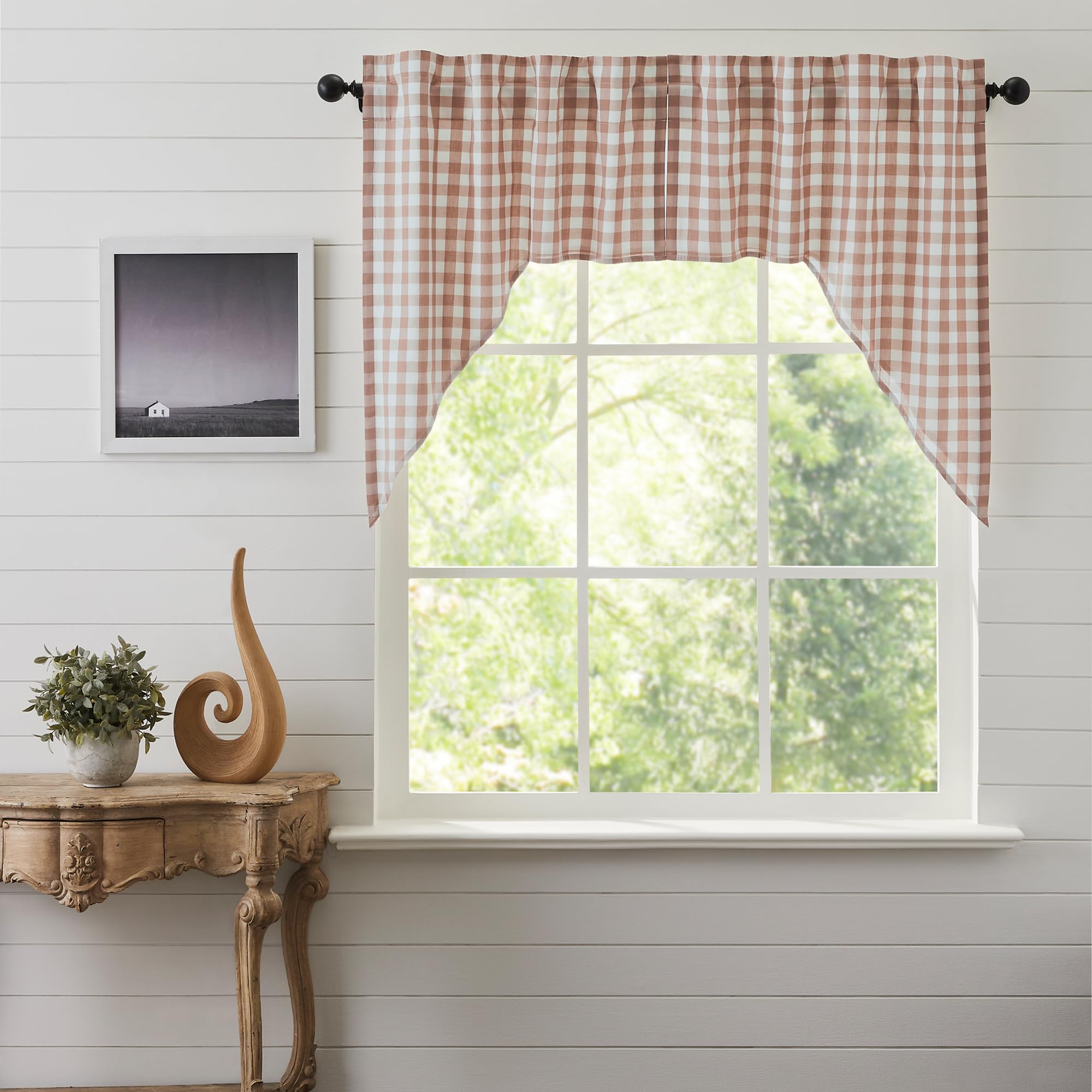 Annie Buffalo Portabella Check Farmhouse Swag Curtain Set 36x36x16 - Rustic Window Treatment for Kitchen, Living Room & Bedroom Decor