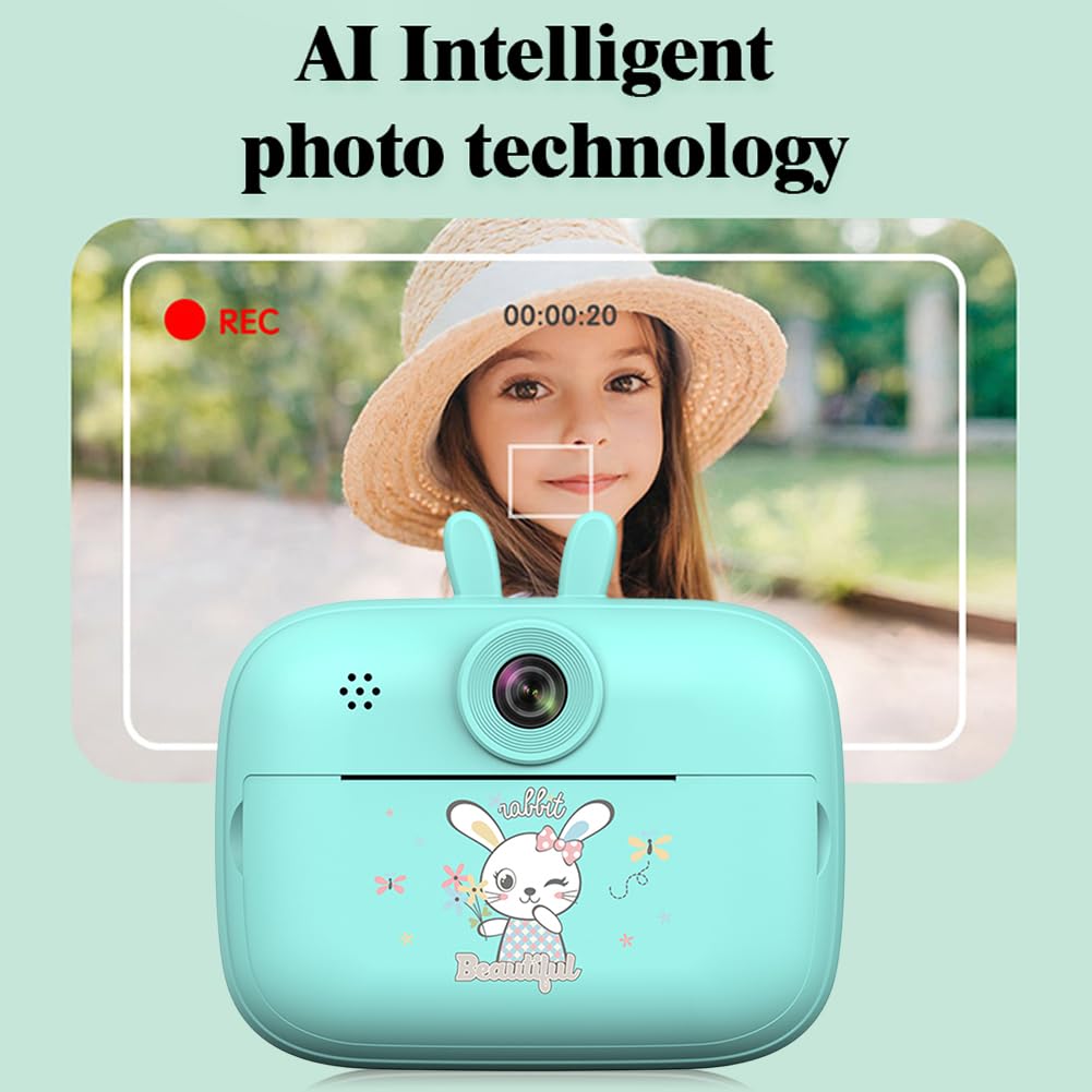 Kexpery Kids Instant Print Camera - Portable Thermal Photo Printing Camera for Children, Cartoon Design, Fun Birthday Gift (Blue) - Perfect for Parties, Travel & Creative Play