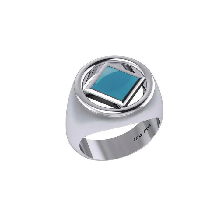 Large Silver Ring with Inlaid NA Recovery Symbol - TRI2442 - Spiritual Jewelry for Addiction Recovery & 12-Step Programs