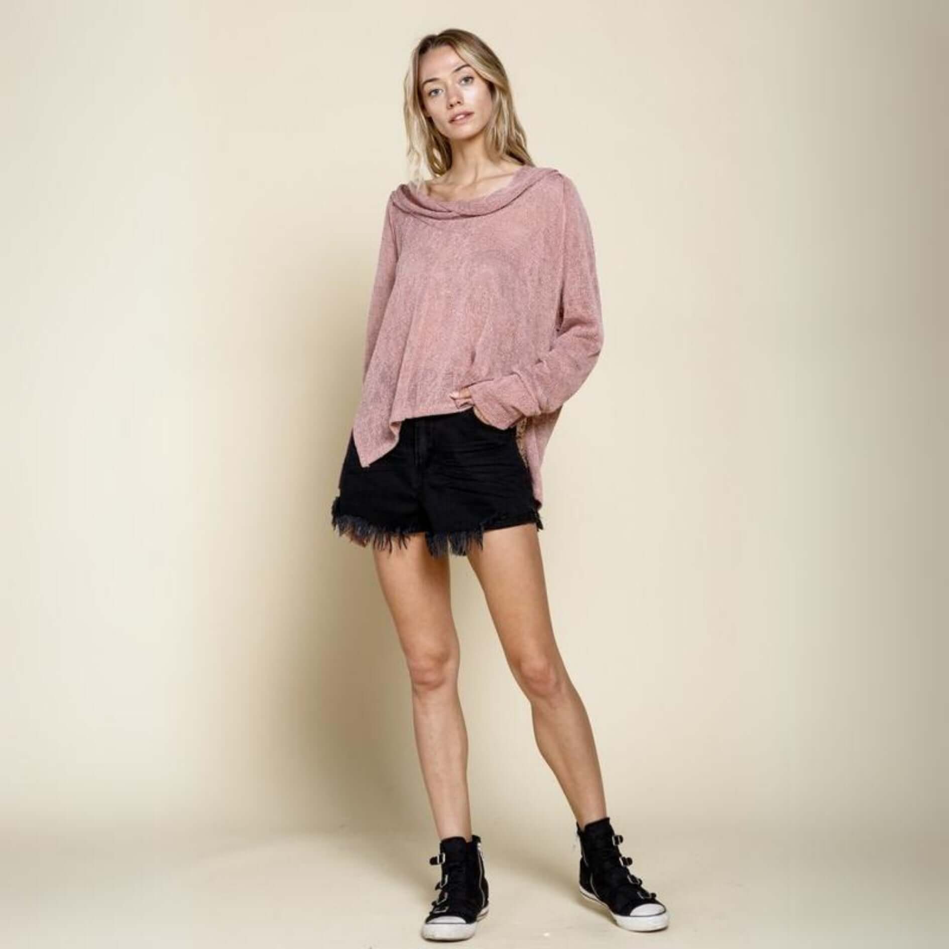 Lightweight Low Gauge Cowl Neck Knit Top - Women's Casual Loose Fit Pullover Sweater for Fall & Winter | Perfect for Layering, Office Wear, and Weekend Outfits